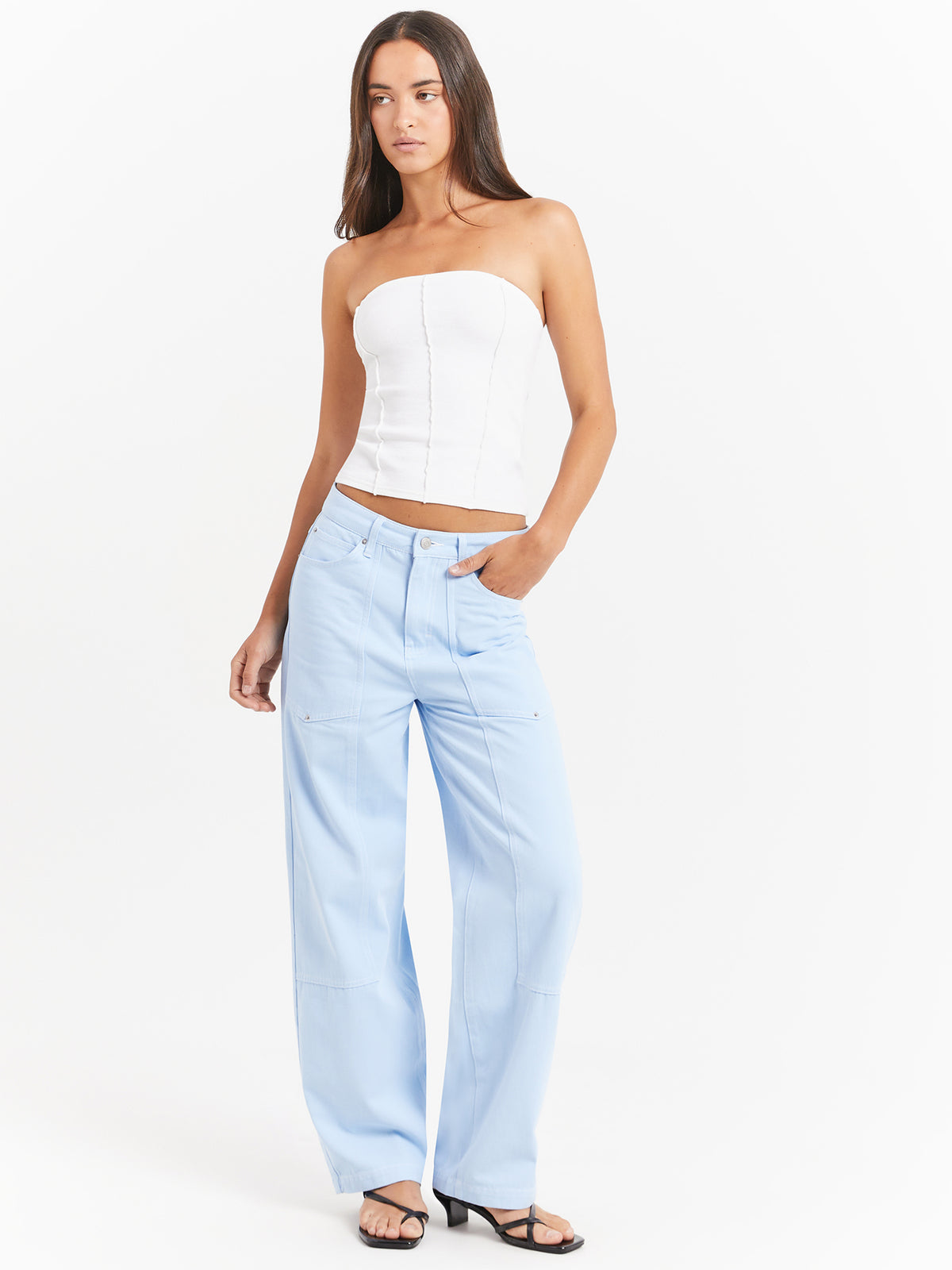Luna Mid Rise Relaxed Pants in Sky