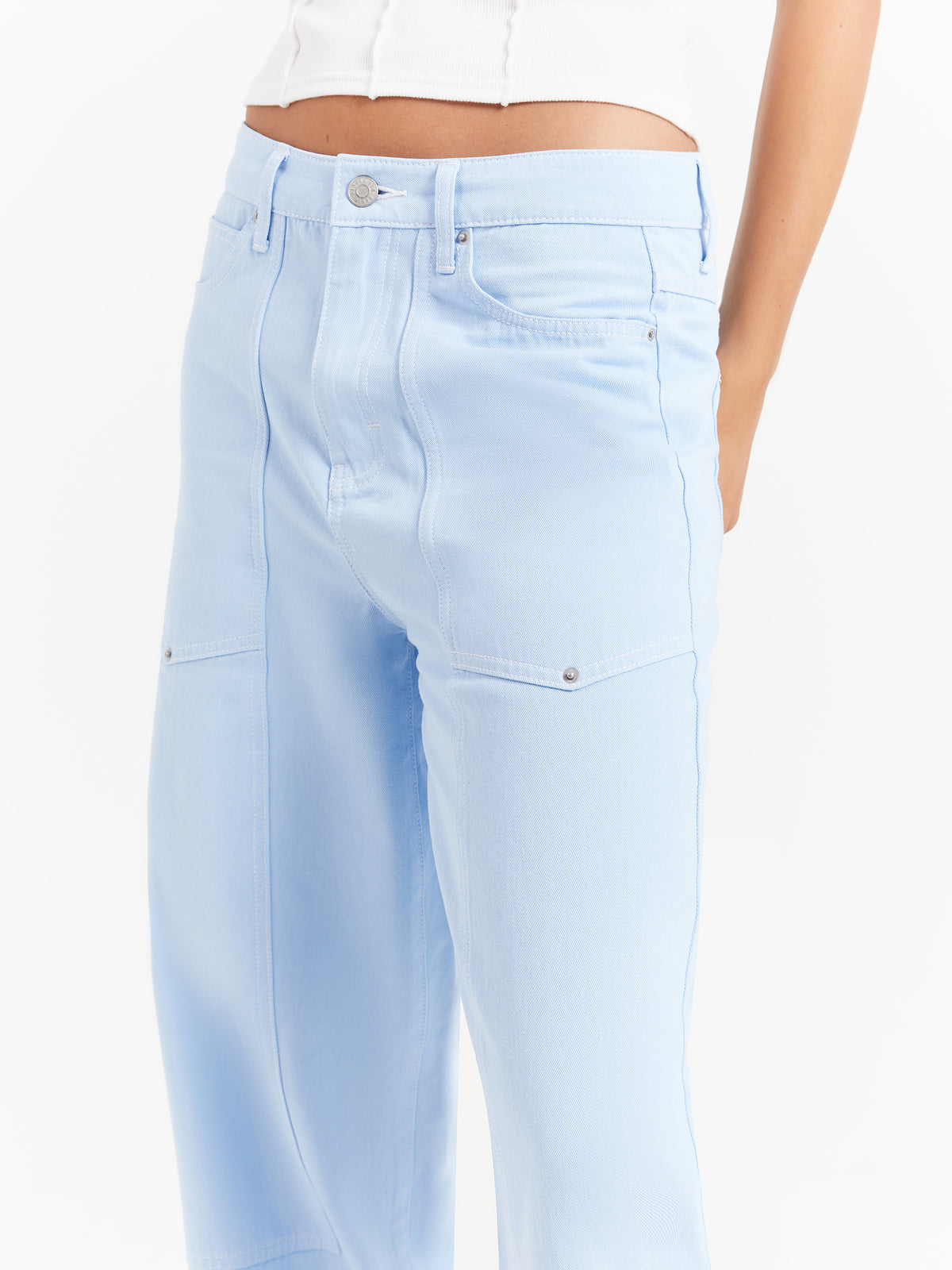 Luna Mid Rise Relaxed Pants in Sky