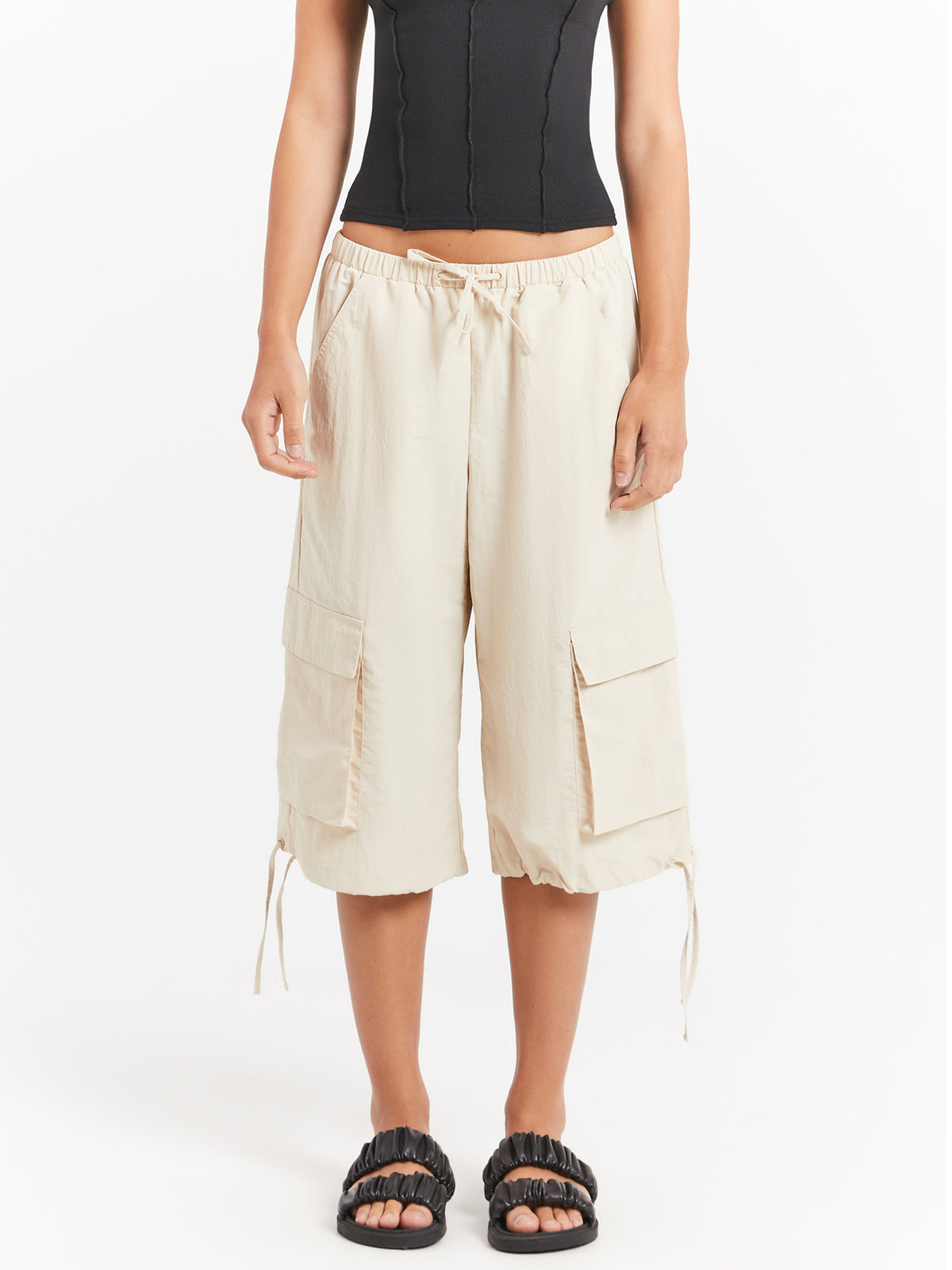 Hudson Parachute Long Shorts in Cream