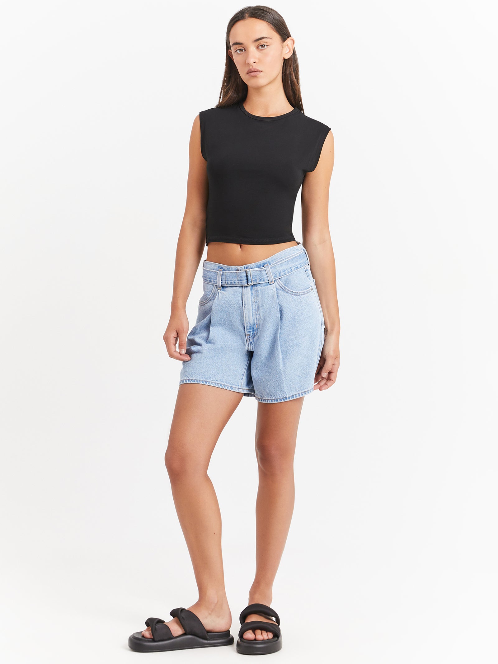 Belted Denim Shorts