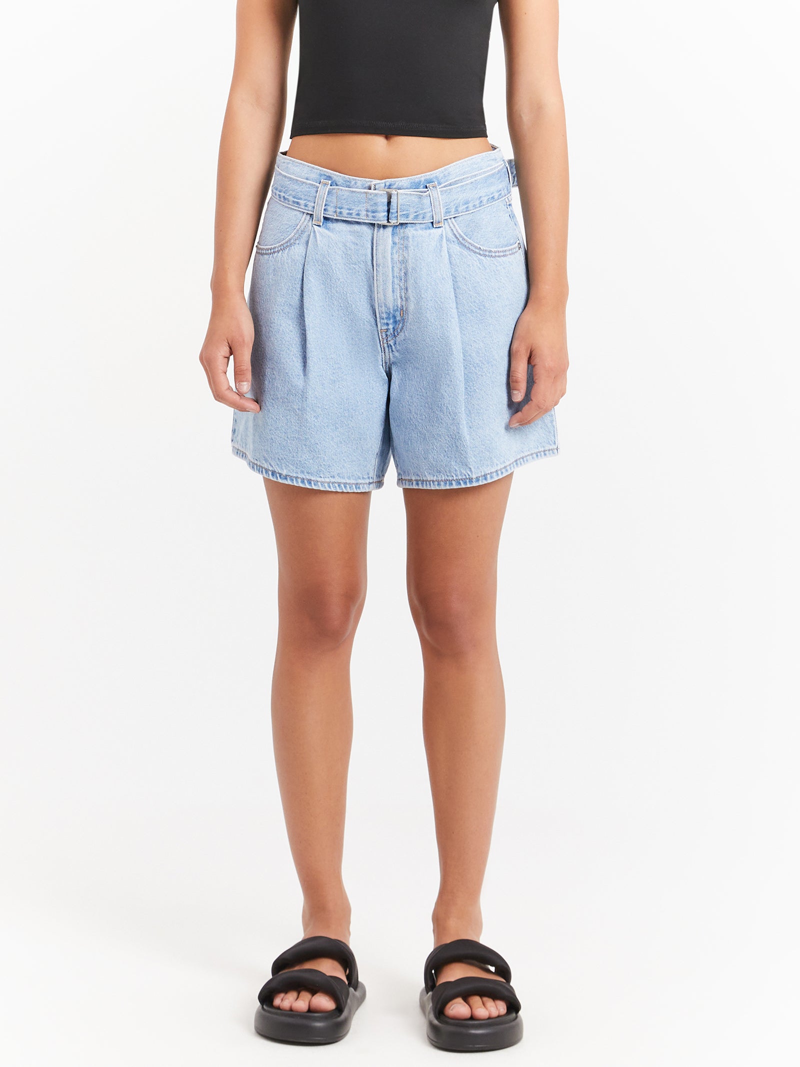 Belted Denim Shorts