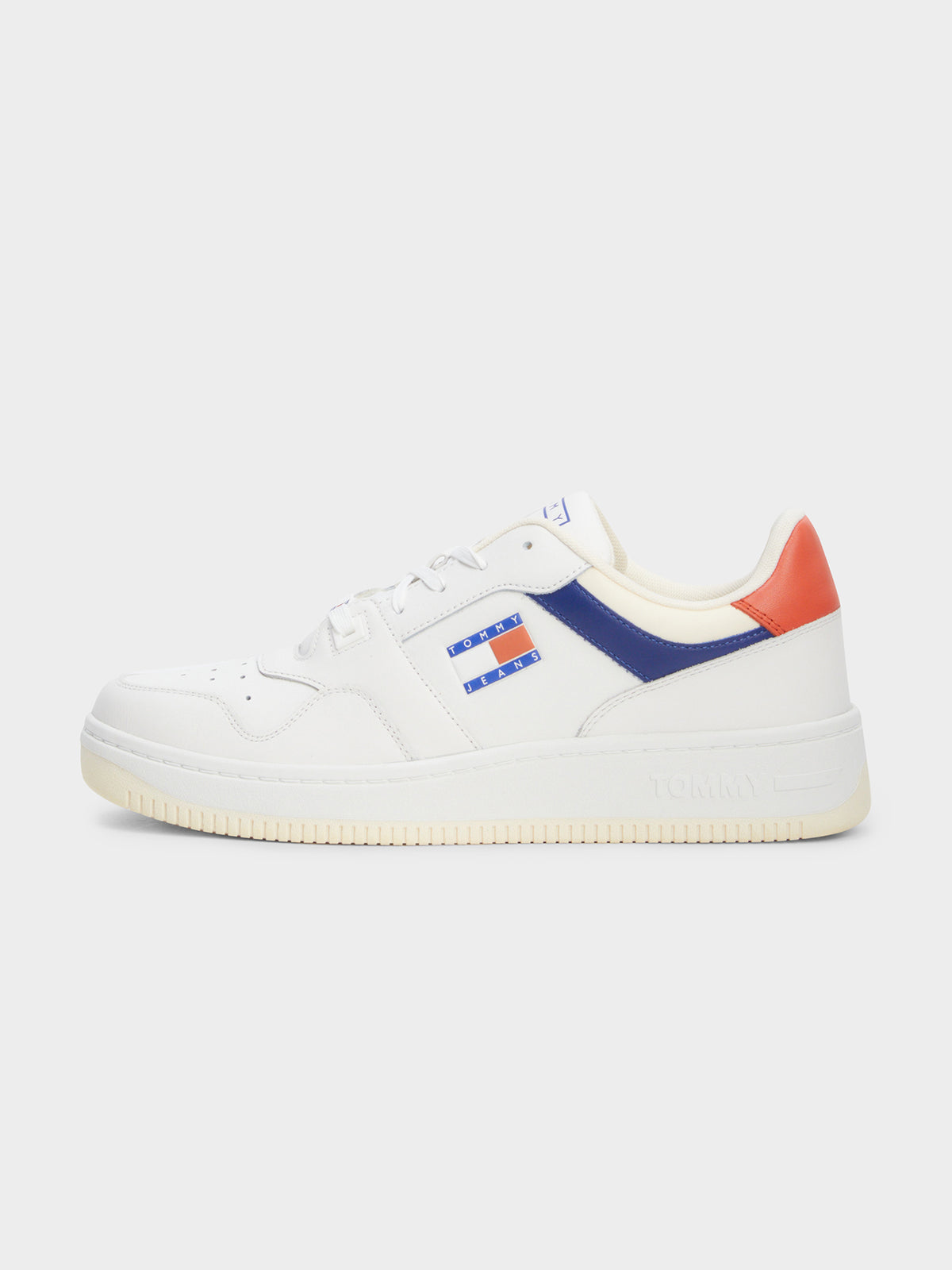 Mens Premium Leather Colour-blocked Basketball Trainers in White