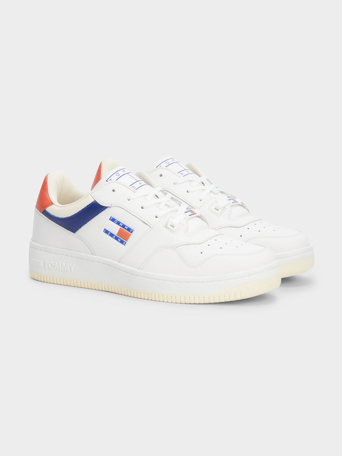 Mens Premium Leather Colour-blocked Basketball Trainers in White