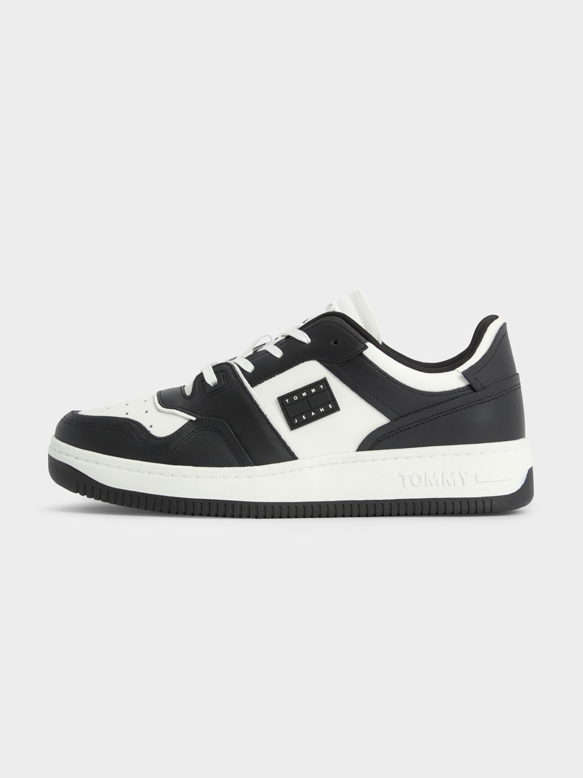 Mens Leather Basketball Trainers in Black &amp; White