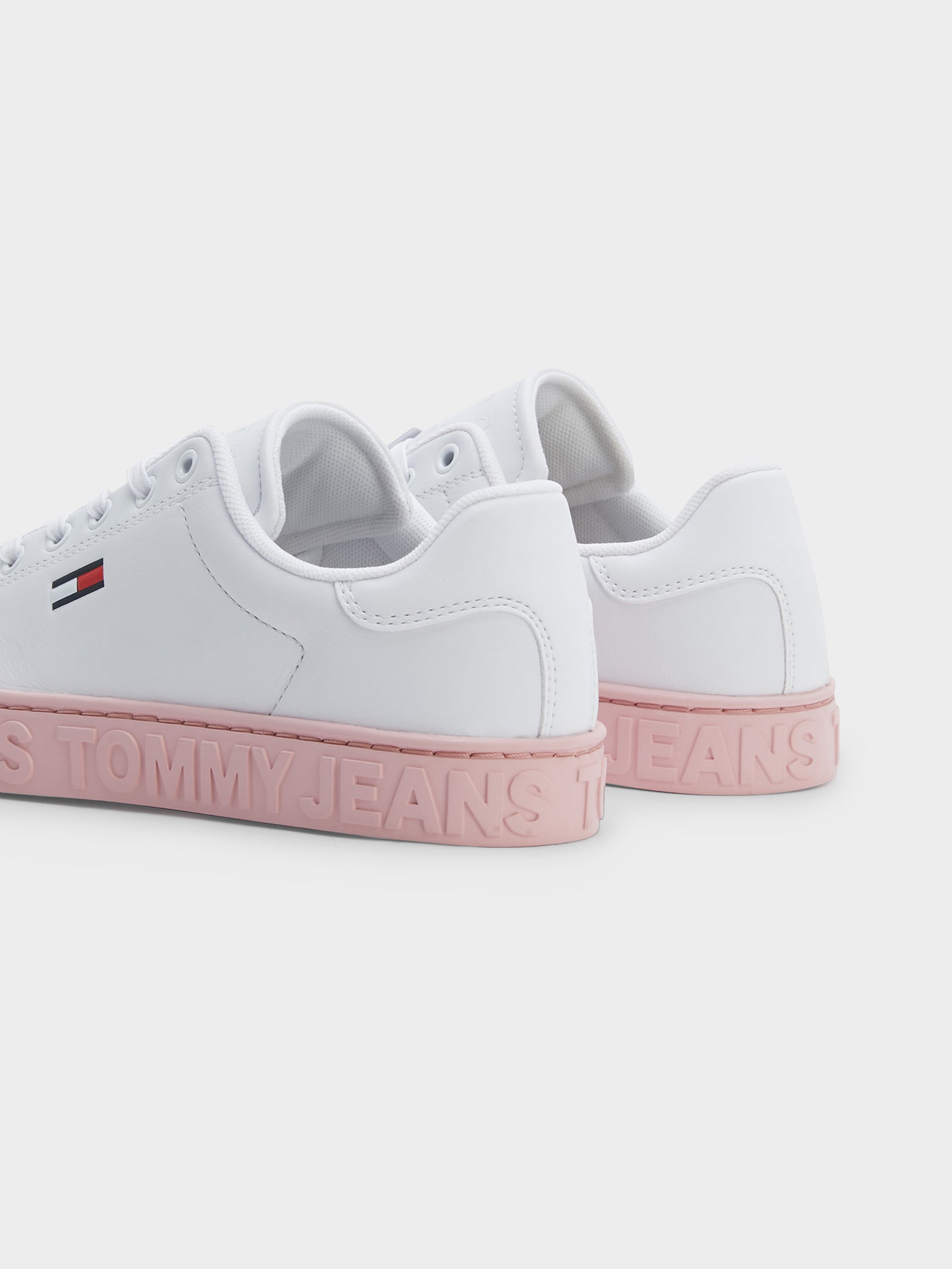 Womens Embossed Logo Cupsole Trainers in White & Pink