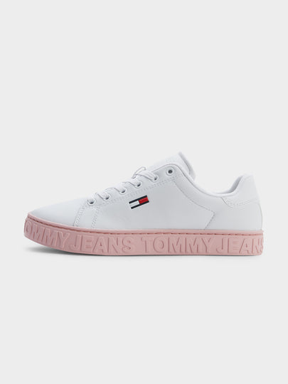 Womens Embossed Logo Cupsole Trainers in White & Pink