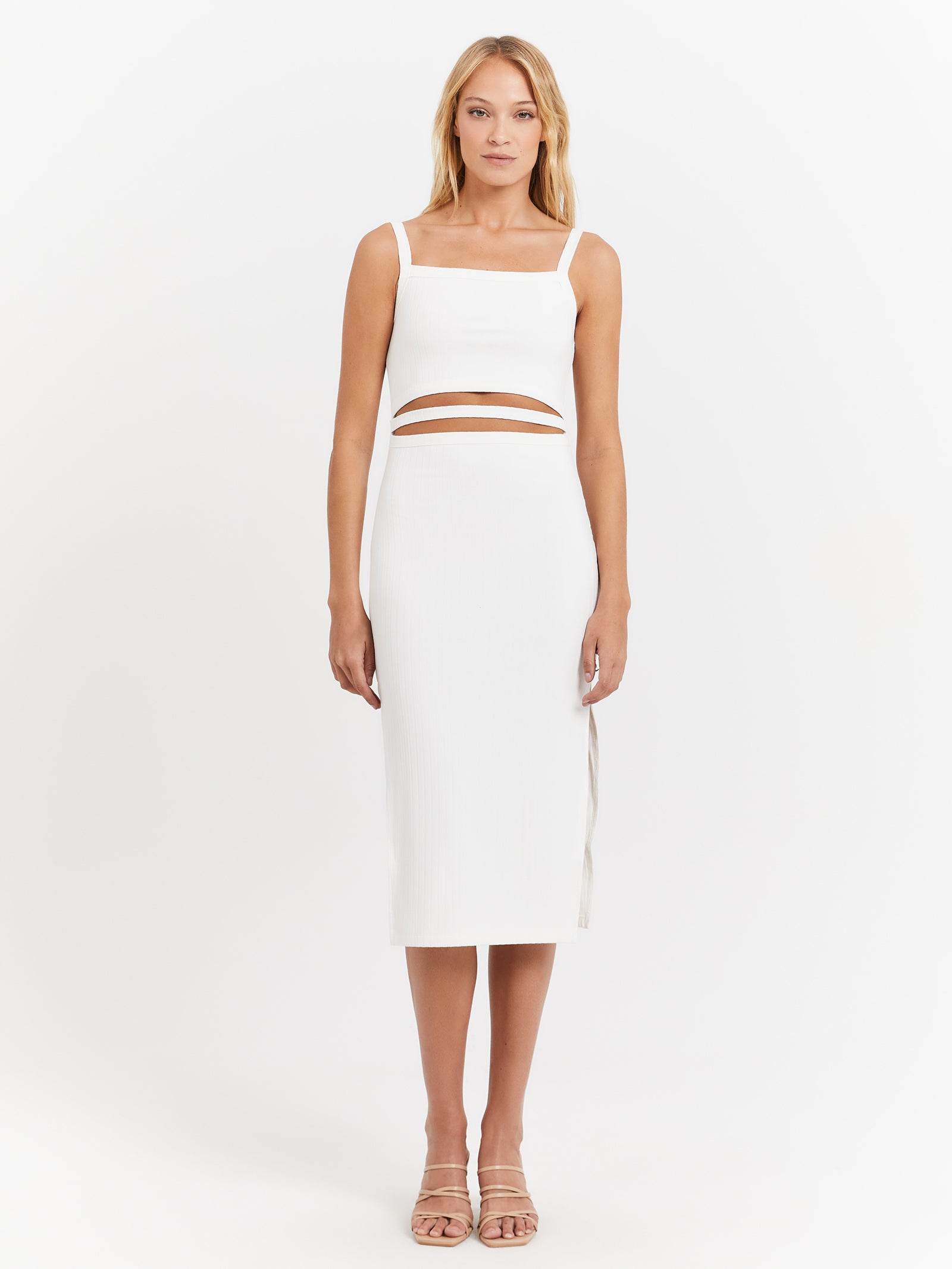 First Mse Maddox Rib Midi Dress White | Glue Store
