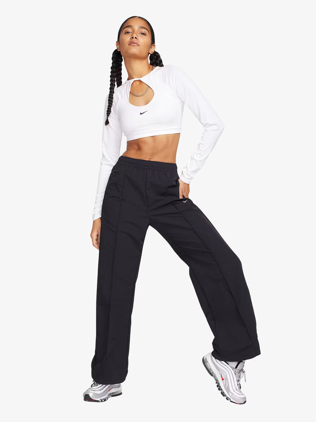 Nike NSW Mid-Rise Open-Hem Trousers | Black/White