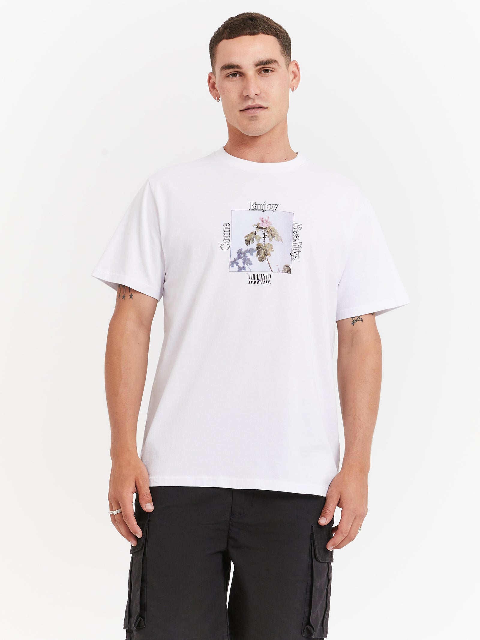 Thrills Come Enjoy Reality Merch Fit T-Shirt Lucent White