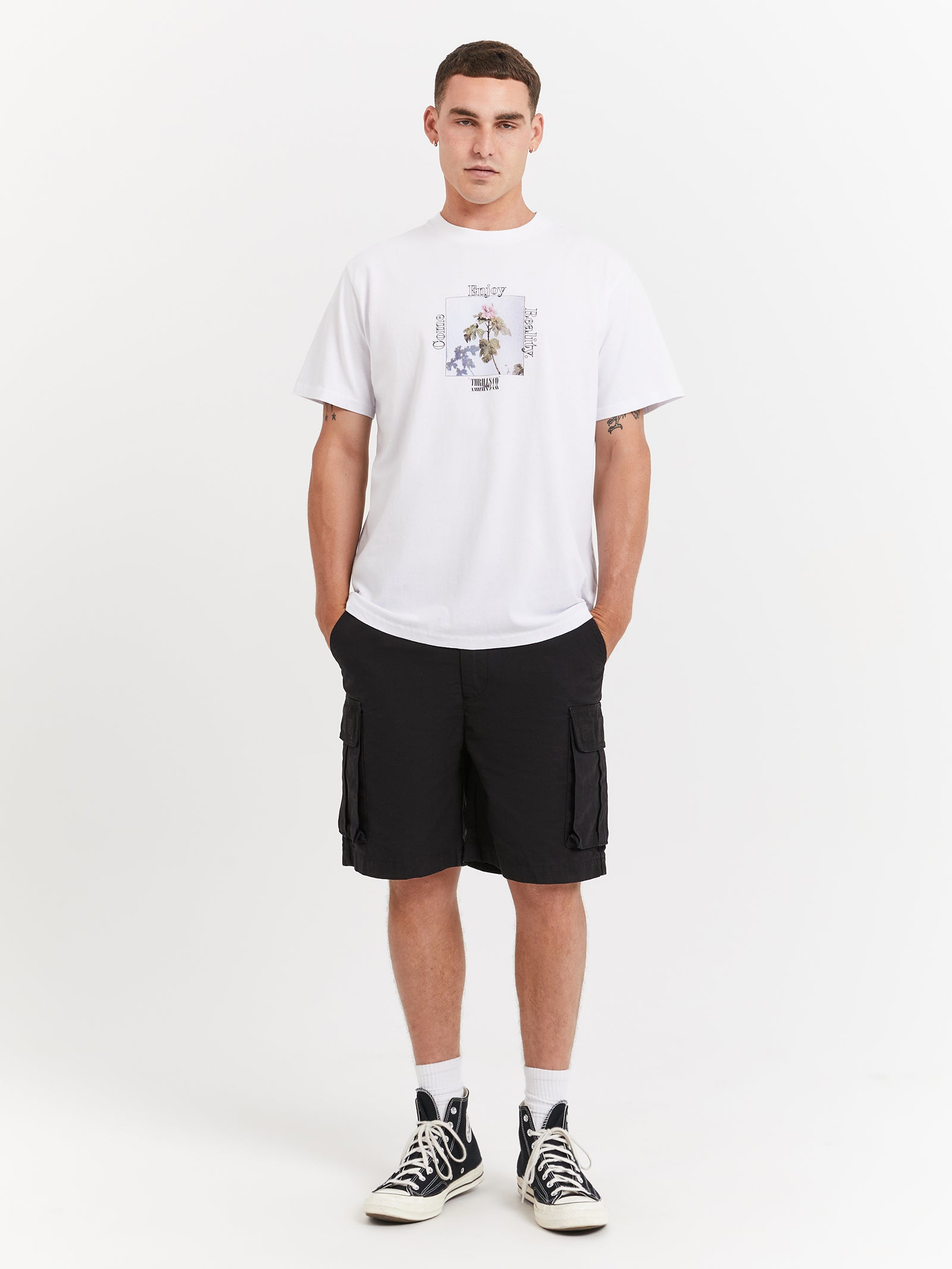 Thrills Come Enjoy Reality Merch Fit T-Shirt Lucent White