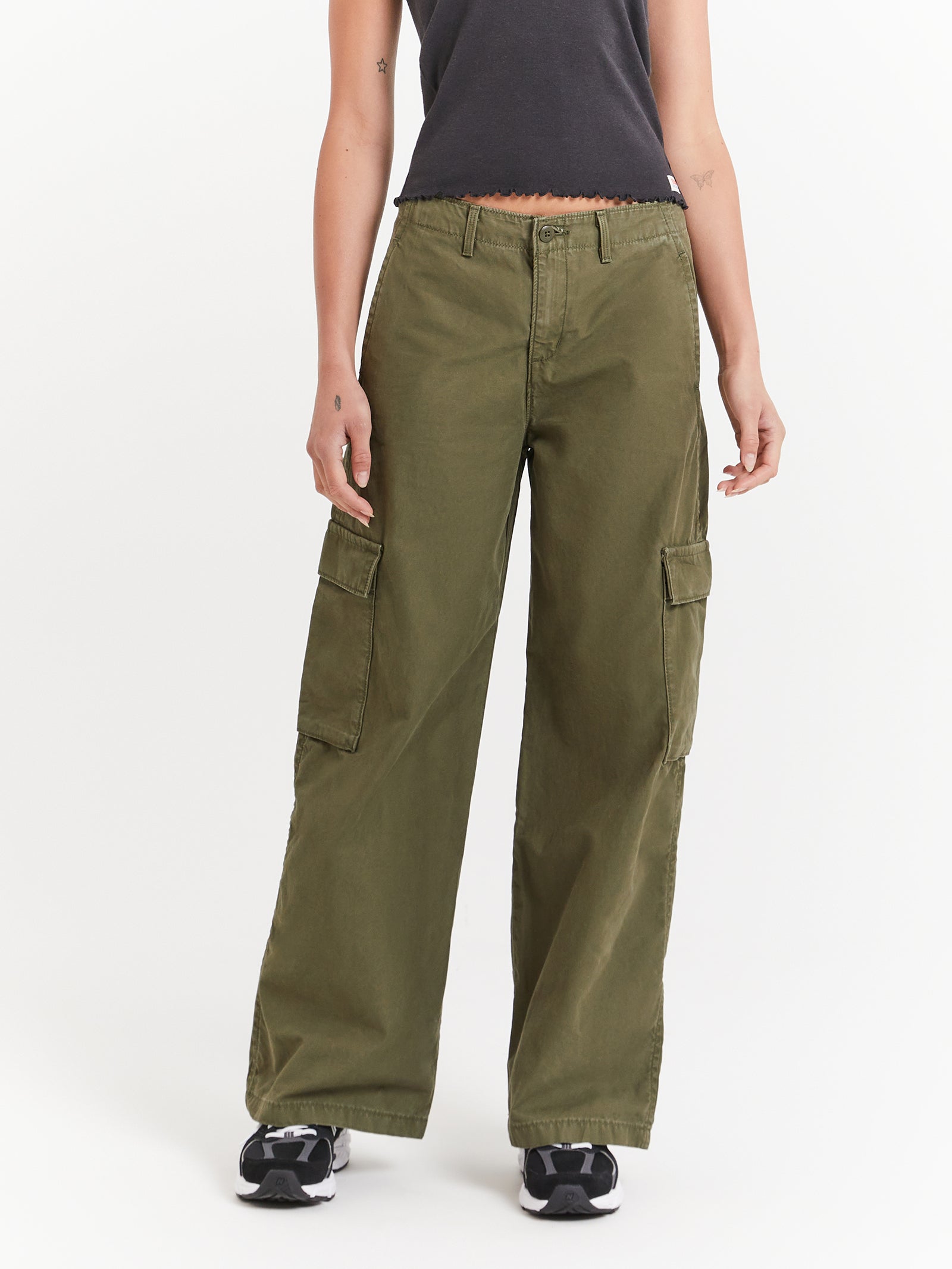 Baggy Cargo Pants in Olive Night Green - Glue Store