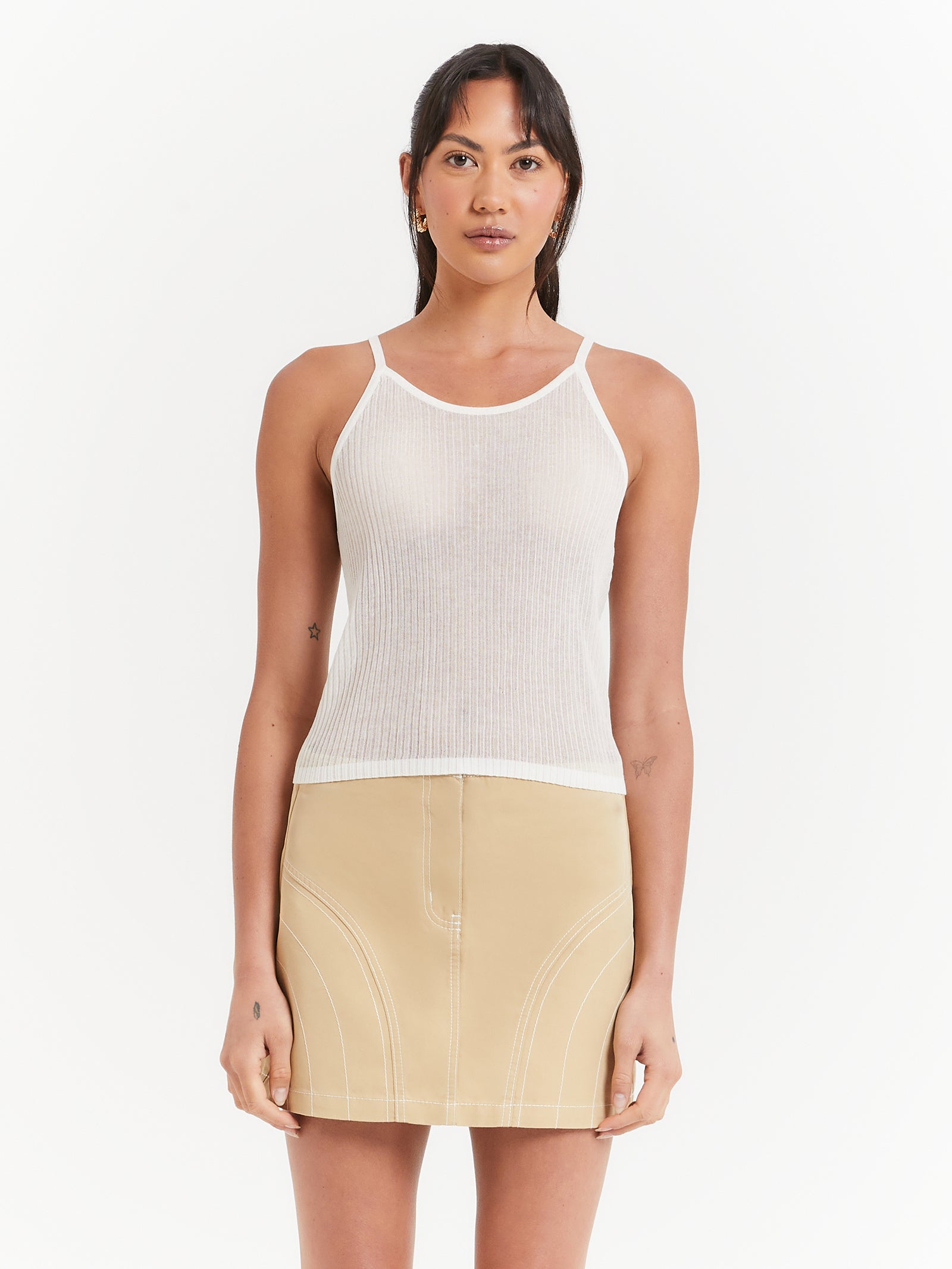 Beyond Her Adelaide Sheer Tank Top Off White Glue Store