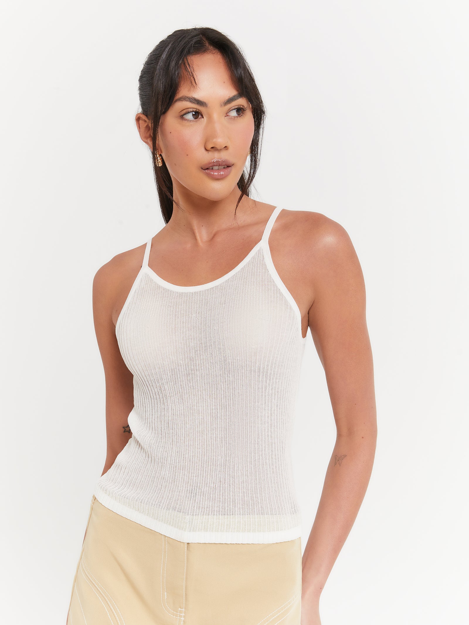 Beyond Her Adelaide Sheer Tank Top Off White Glue Store