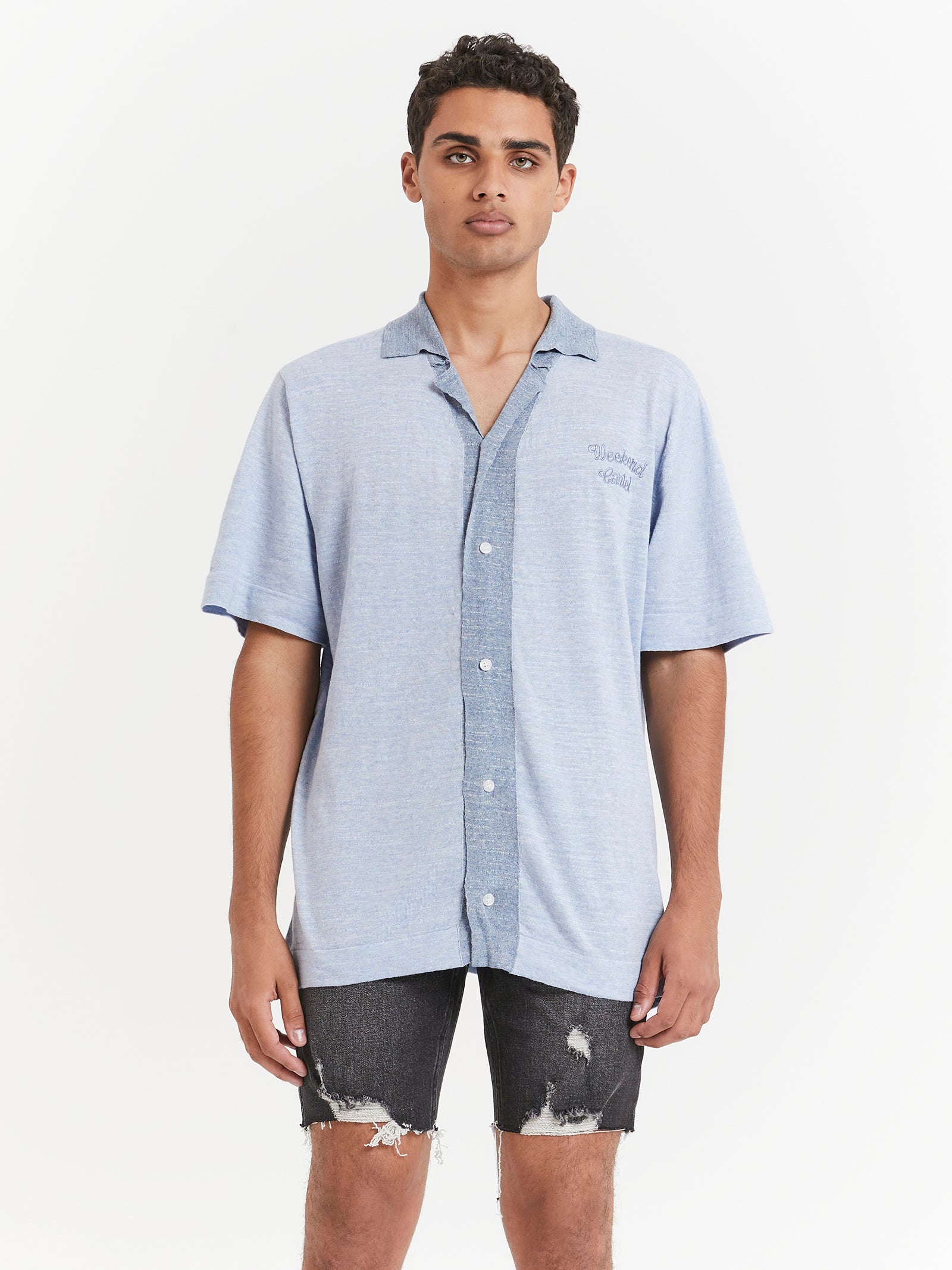 Saloon Knit Shirt in Baby Blue