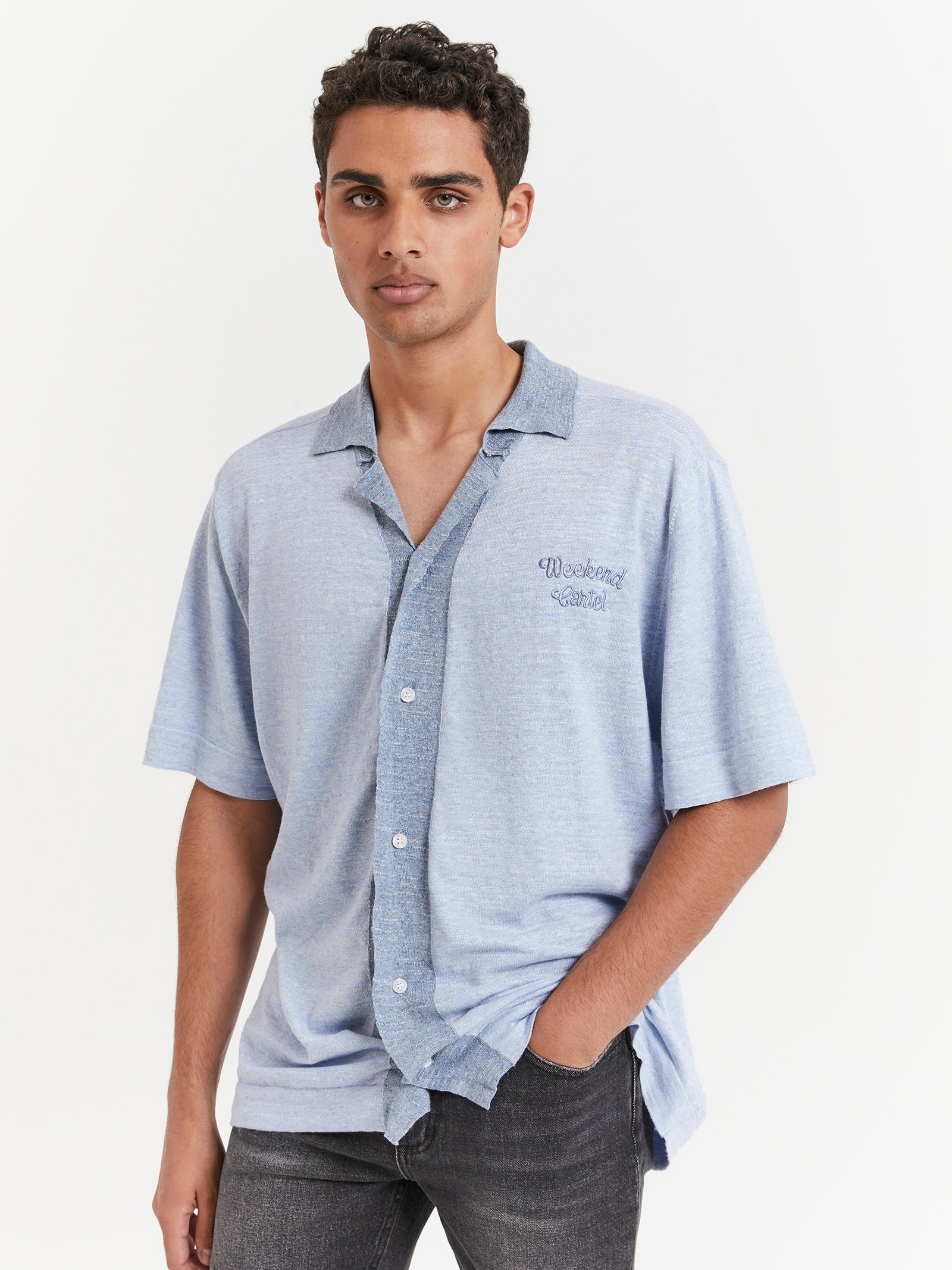 Saloon Knit Shirt in Baby Blue