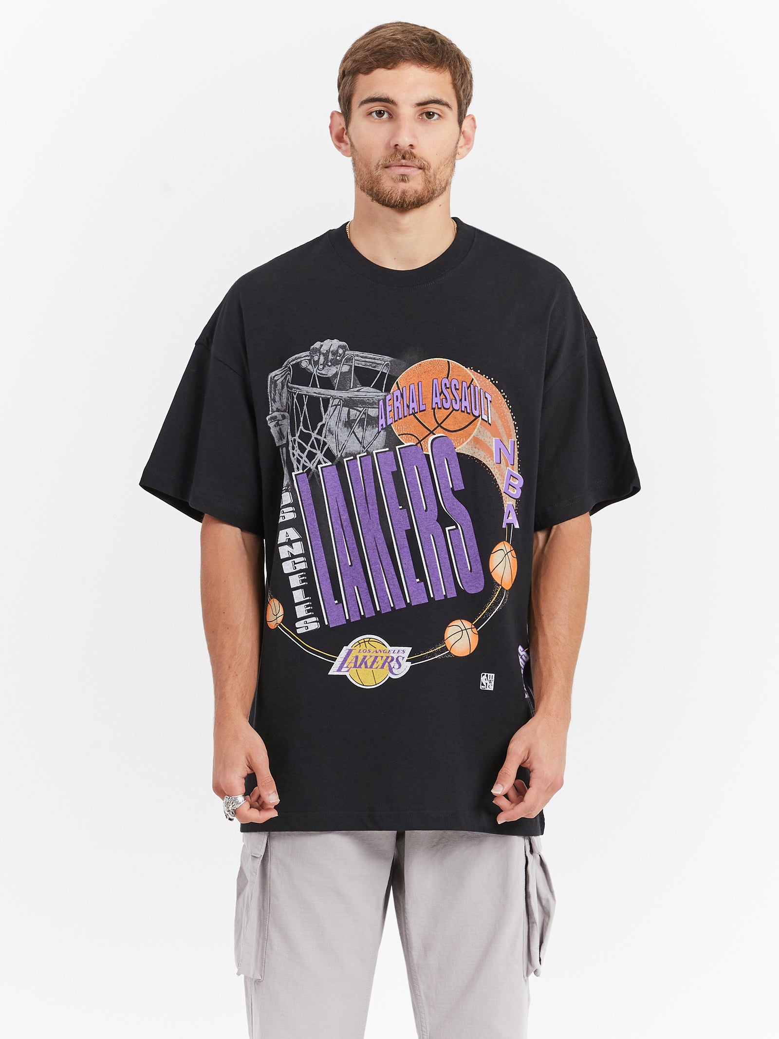 Los Angeles Lakers Aerial Assault T-Shirt in Faded Black - Glue Store