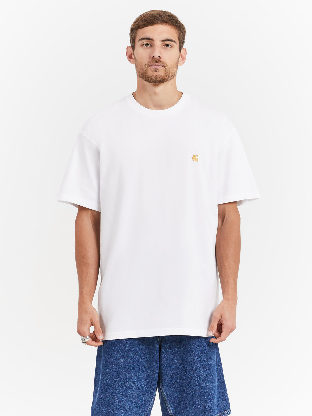 Chase T-Shirt in White &amp; Gold