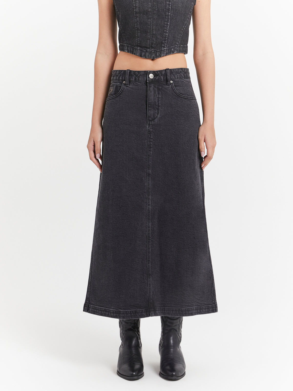 Worship Mysteries Denim Maxi Skirt | Used Black