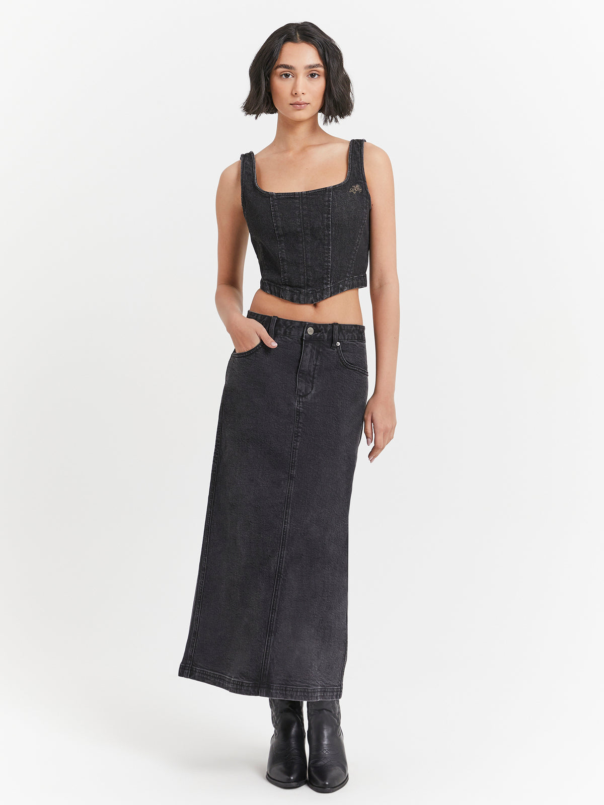 Worship Mysteries Denim Maxi Skirt | Used Black