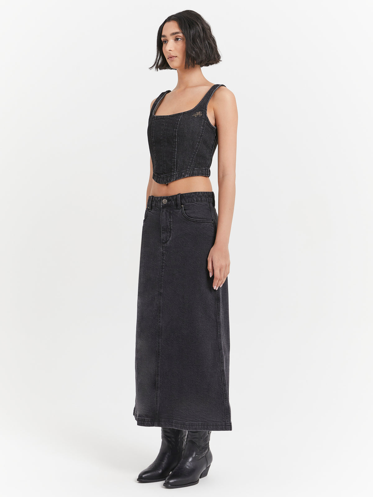 Worship Mysteries Denim Maxi Skirt | Used Black