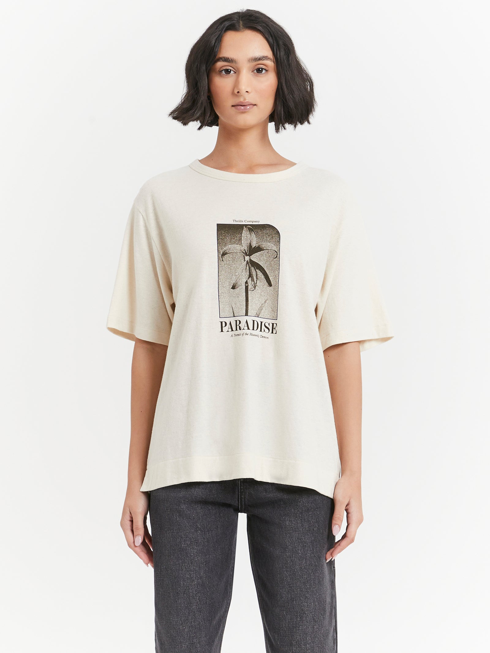 Portrait of Paradise Hemp Box T-Shirt in Unbleached - Glue Store