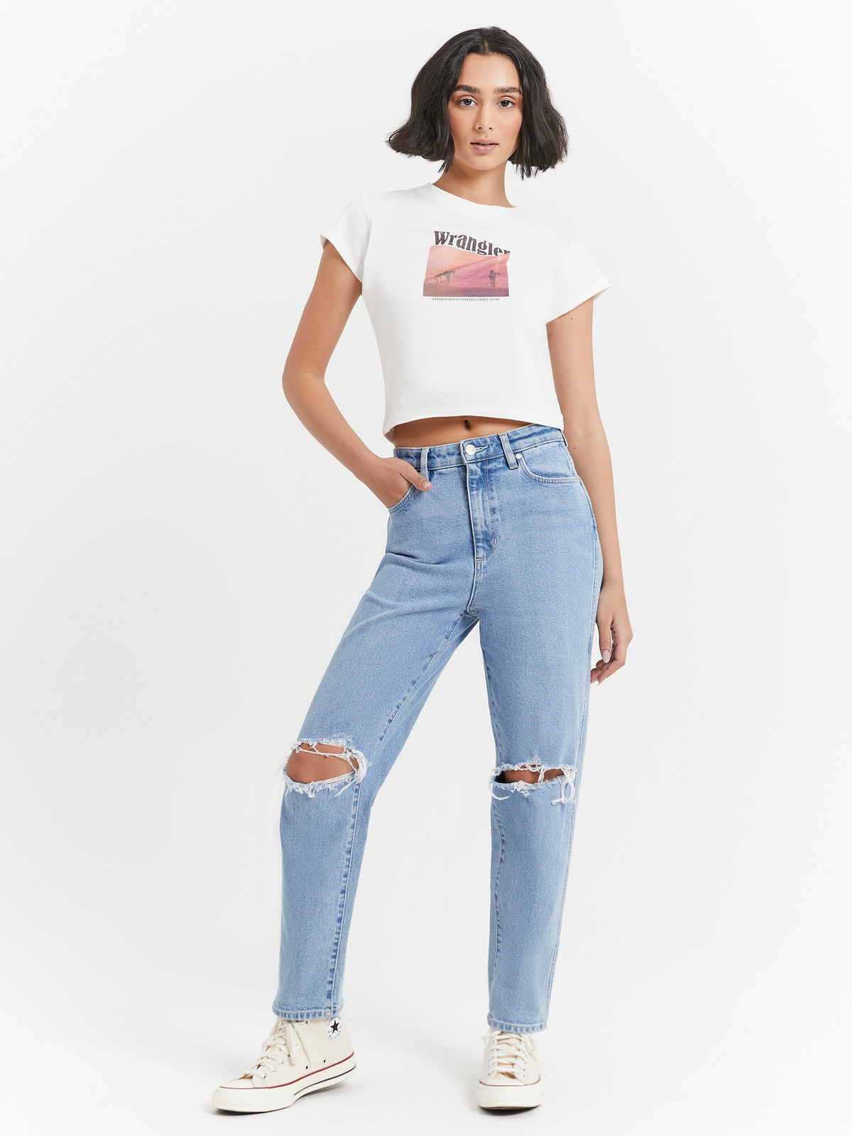 Drew Mom Jeans in Aura Blue
