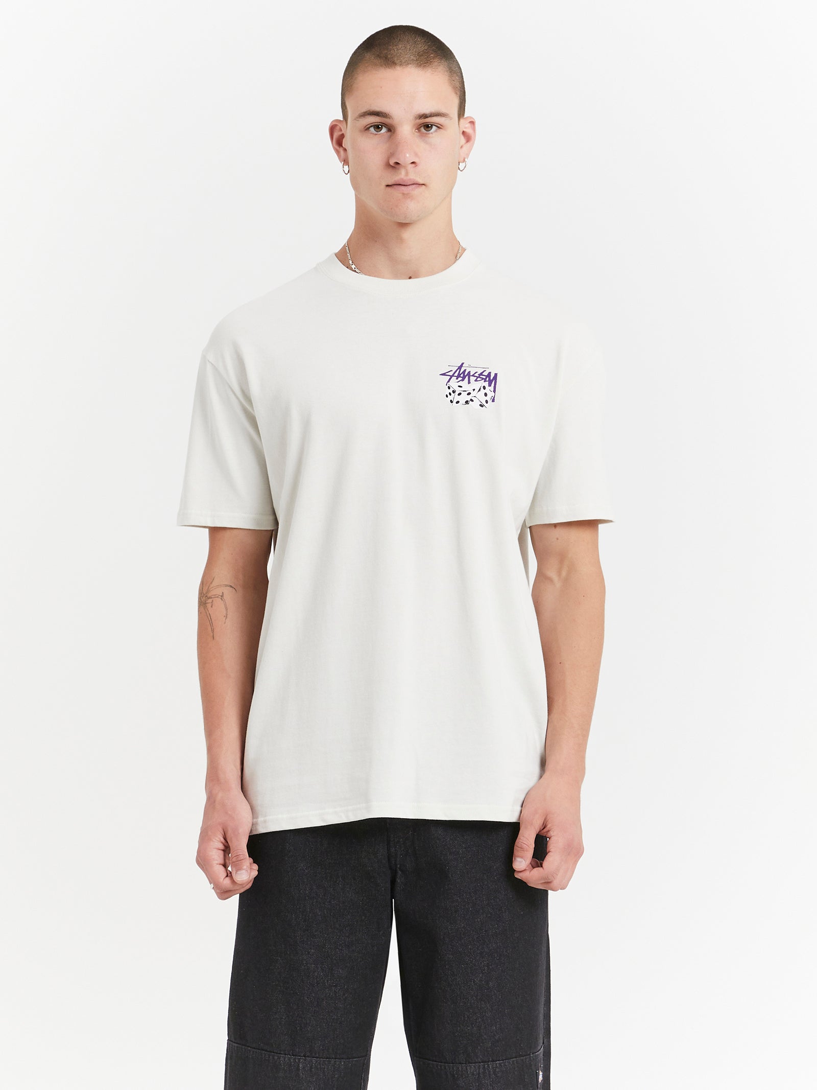 Pair Of Dice Solid Heavyweight T-Shirt in White & Purple - Glue Store