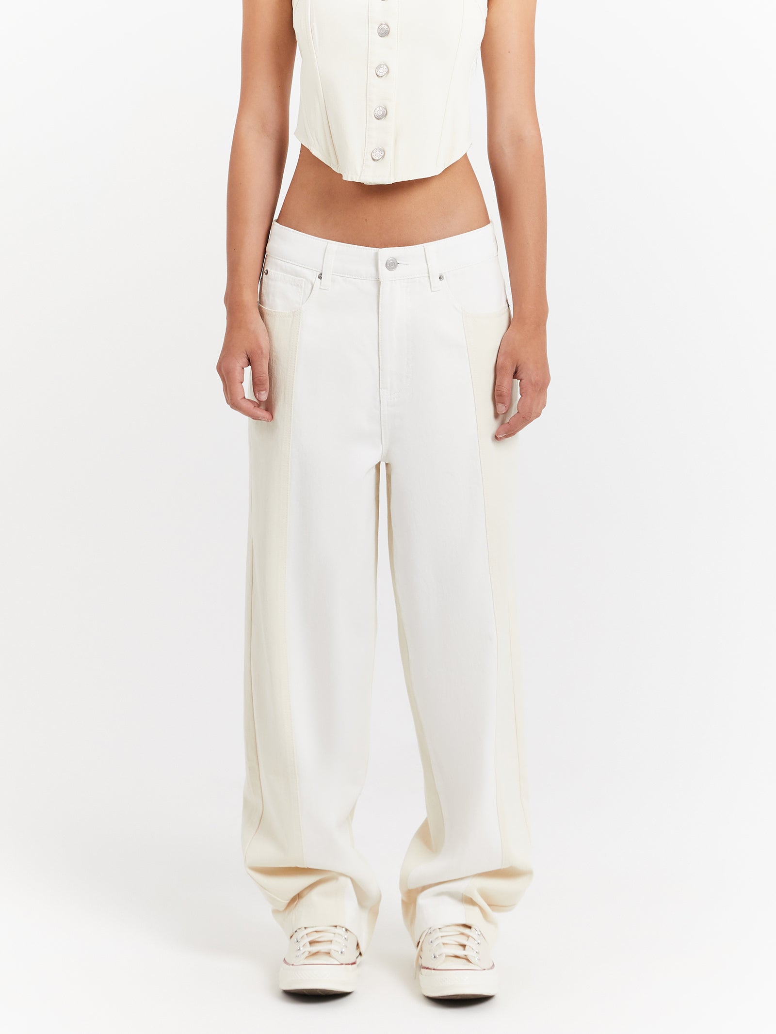 Beyond Her Lenny Low Rise Baggy Pants Cream-Off Wht