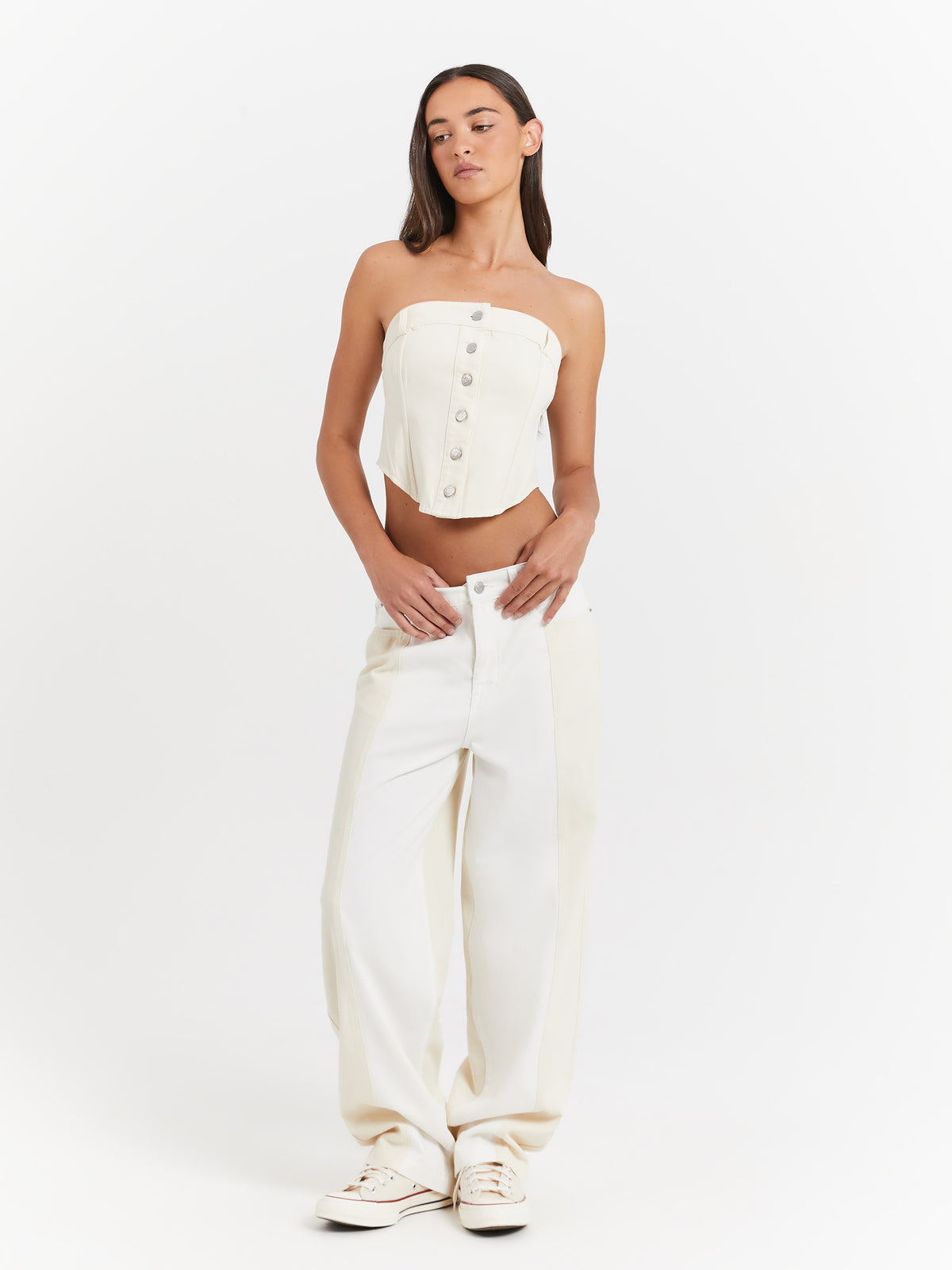 Lenny Low Rise Baggy Pants in Cream &amp; Off White