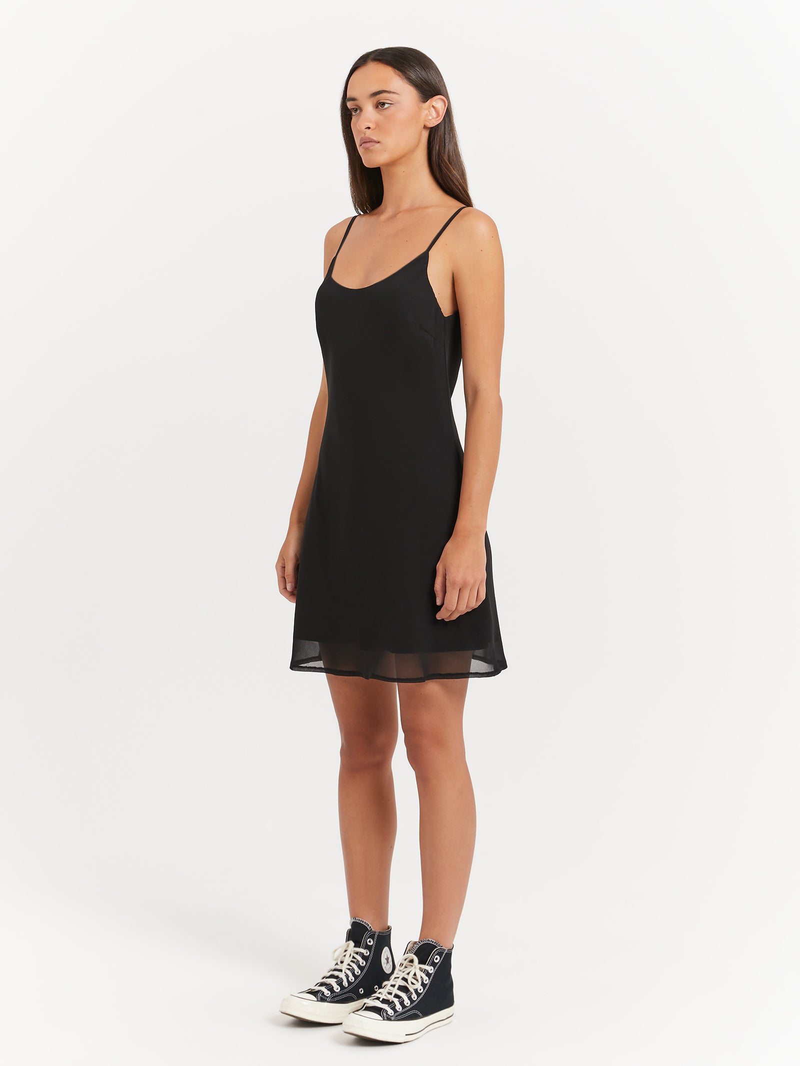 Tash Mini Slip Dress in Black