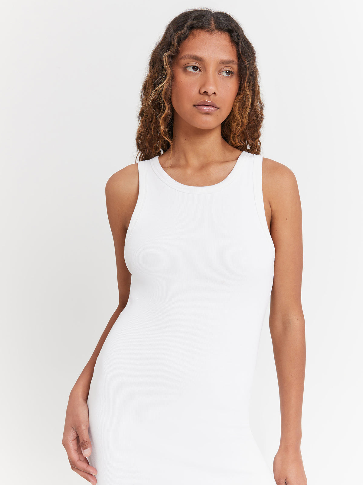 Beyond Her Molly High Neck Rib Dress | White