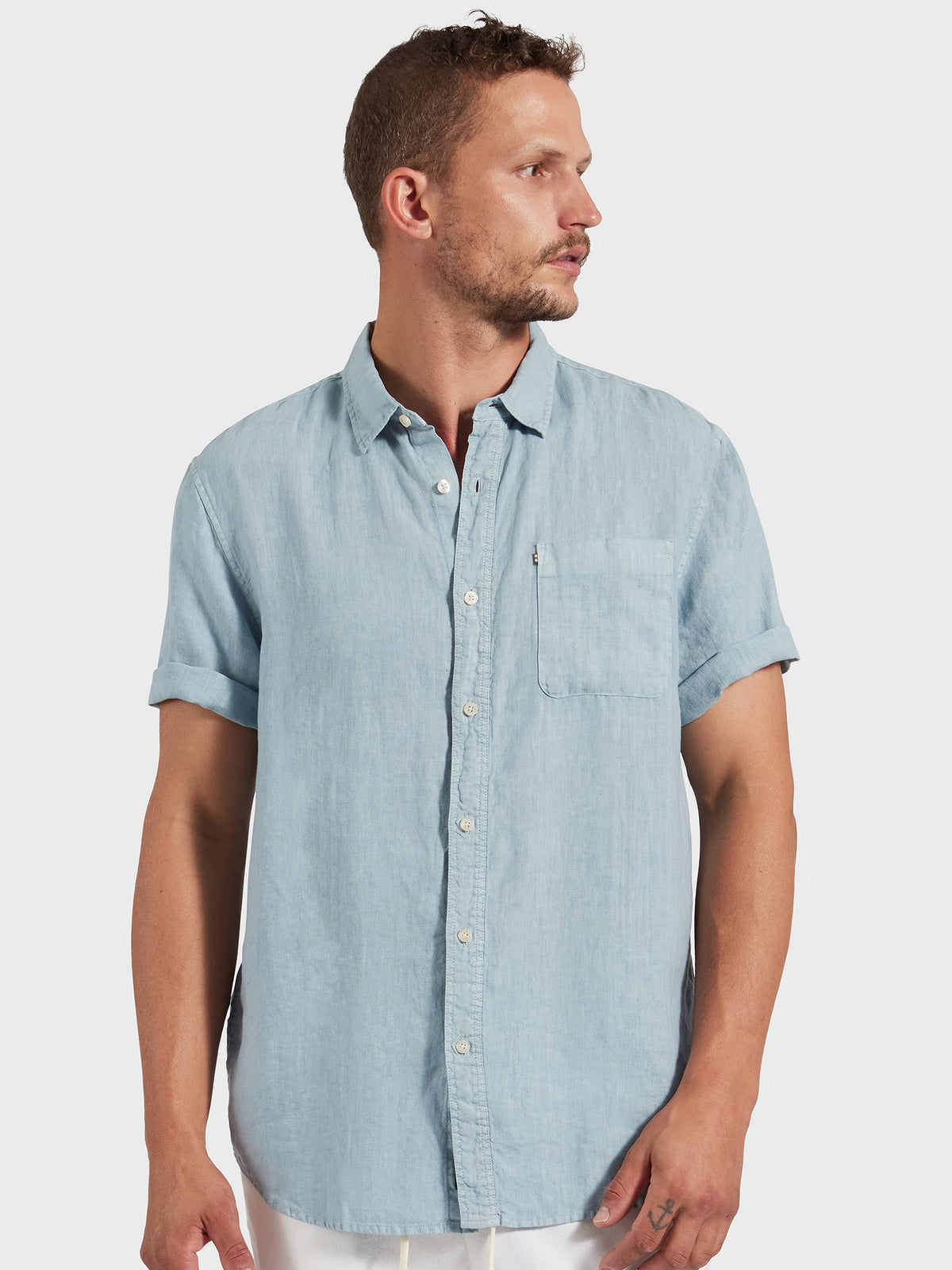 Hampton Linen Short Sleeve Shirt in Atlantic Blue