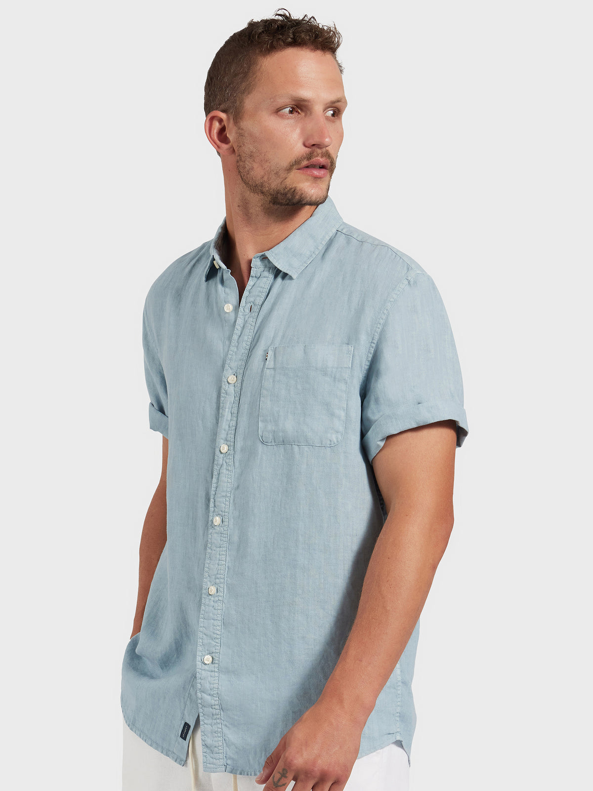 Hampton Linen Short Sleeve Shirt in Atlantic Blue
