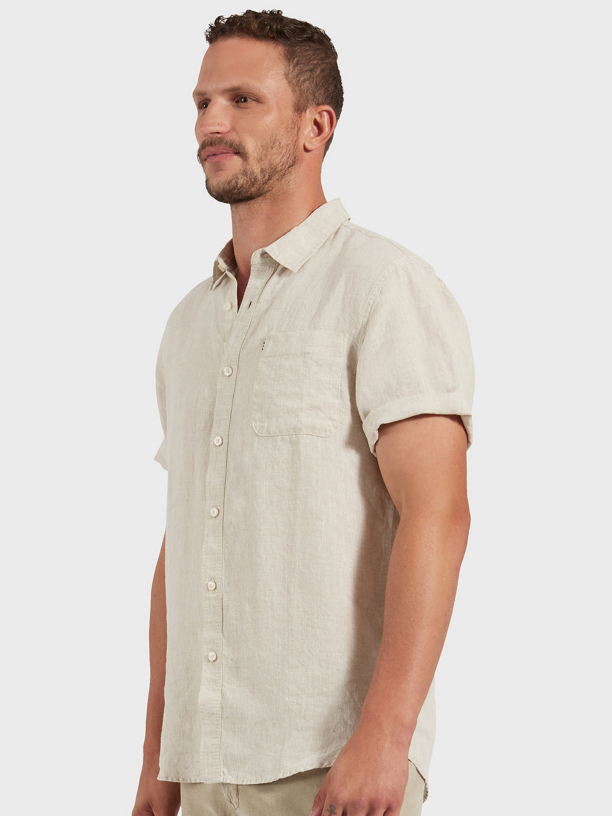 Hampton Linen Short Sleeve Shirt in Oatmeal