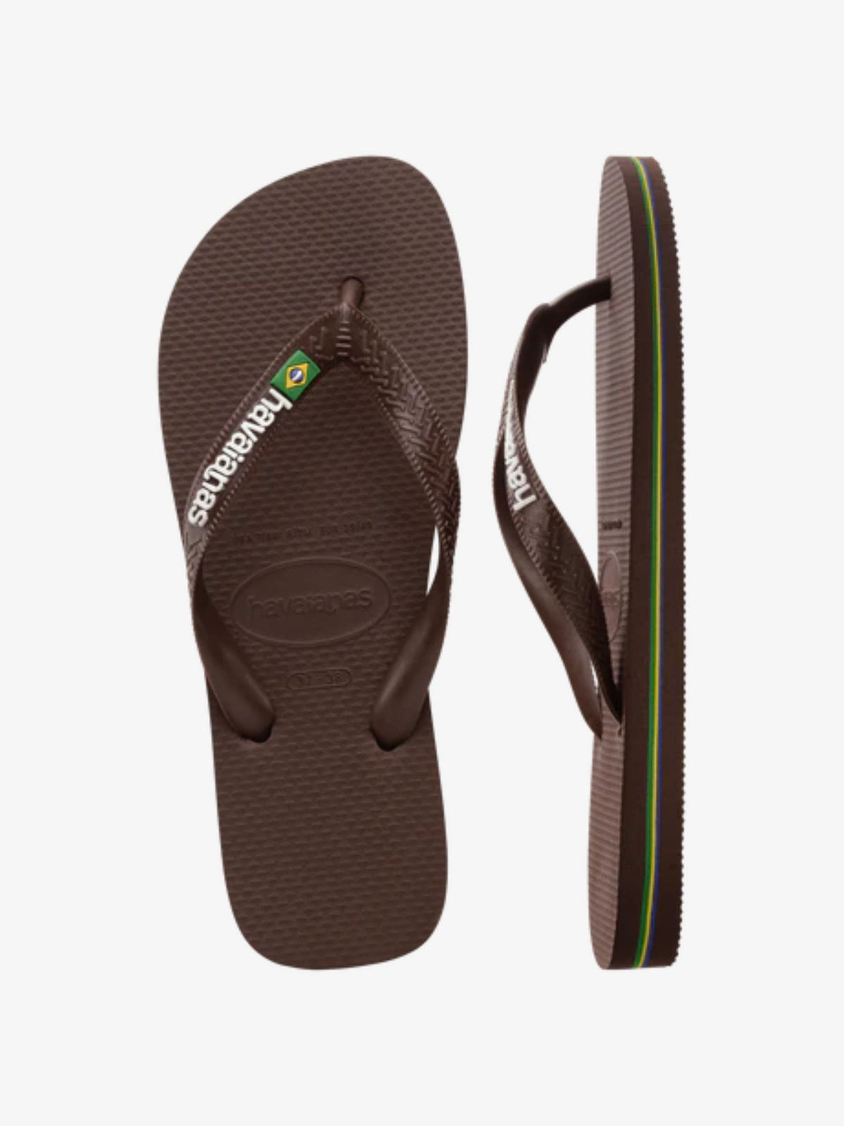 Havaianas Unisex Brazil Logo Flip Flops | Dark Brown/White