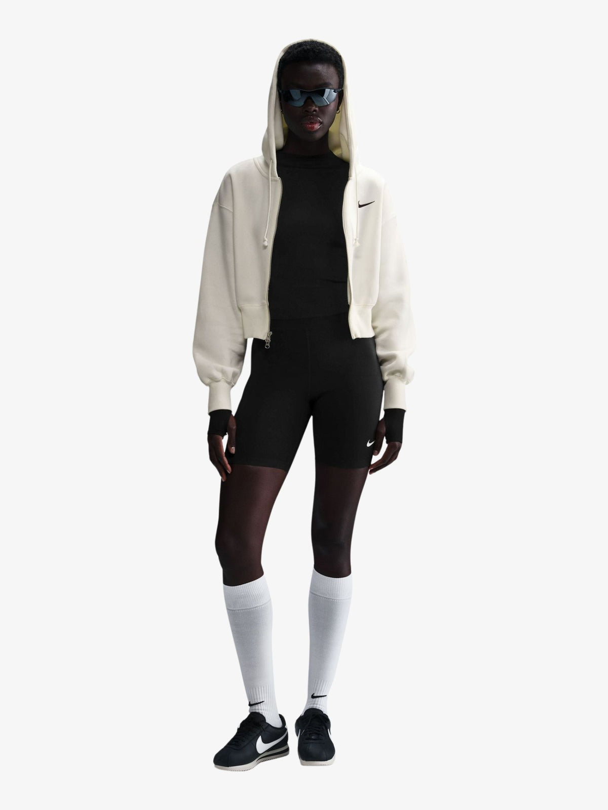 Nike Women's Loose Crop Full Zip Hoodie | Sail/Black