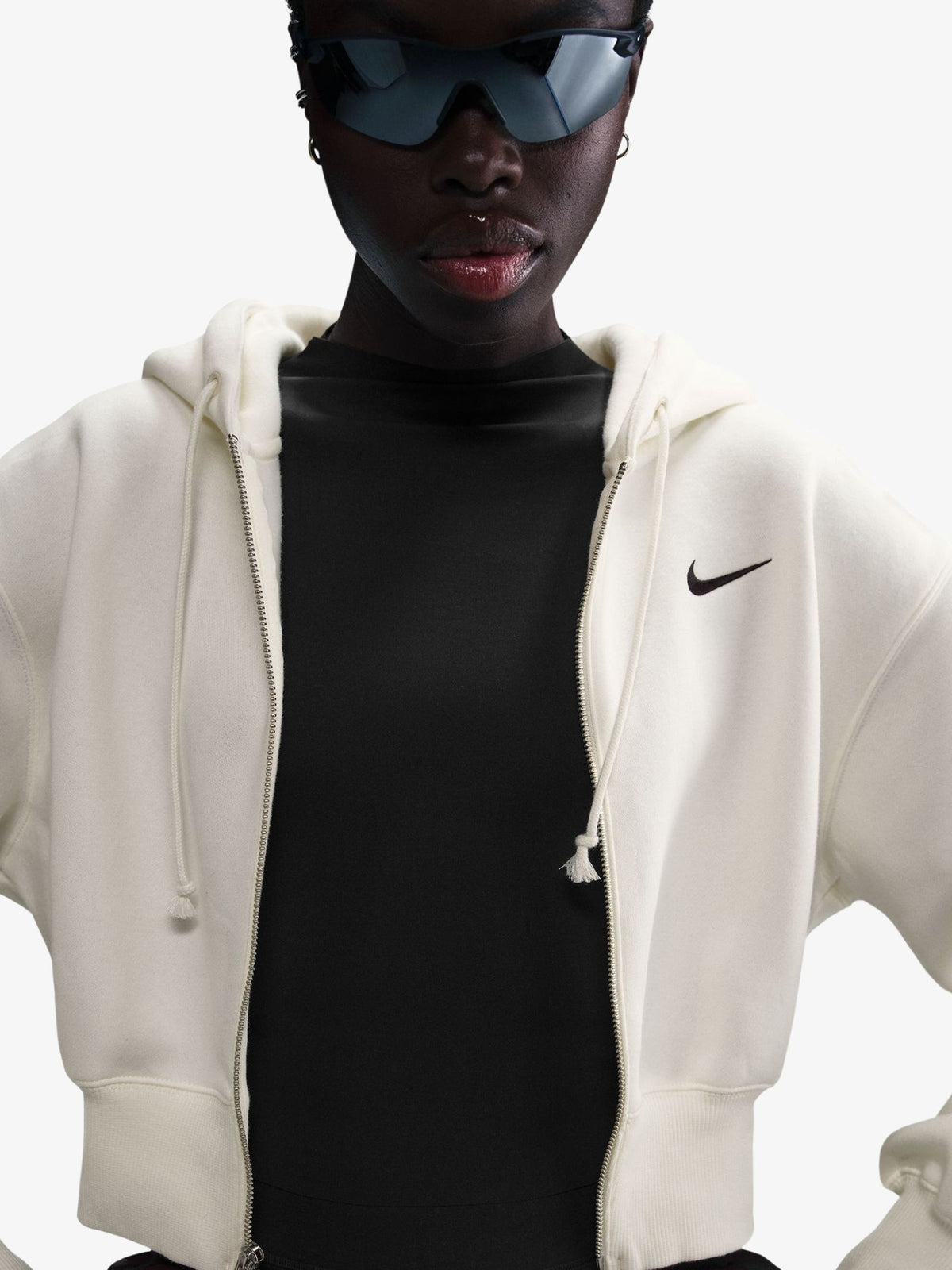 Nike Women's Loose Crop Full Zip Hoodie | Sail/Black