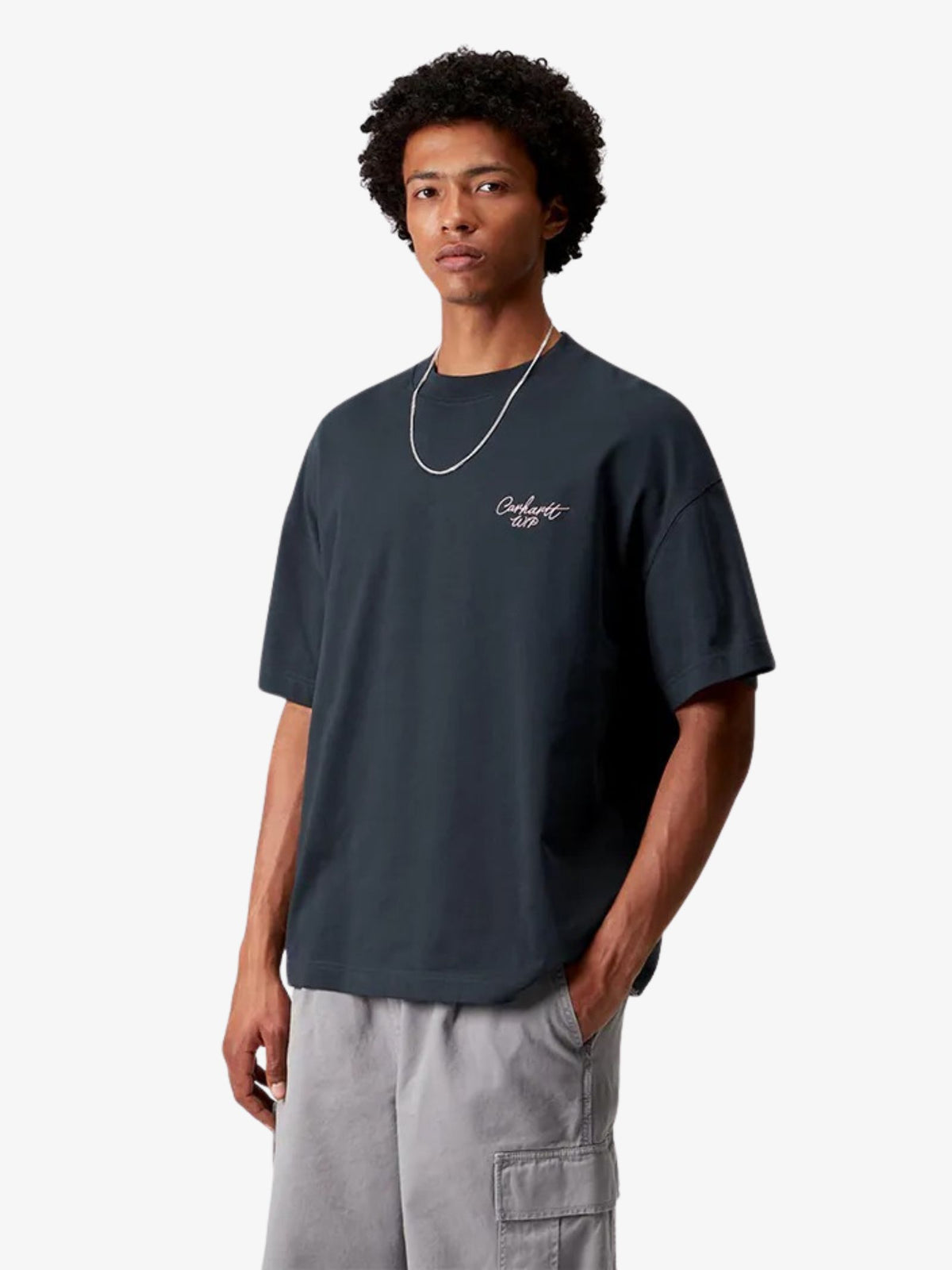 Carhartt Wip Short Sleeve Signature Script T-Shirt | Deep Night/Glassy Pink