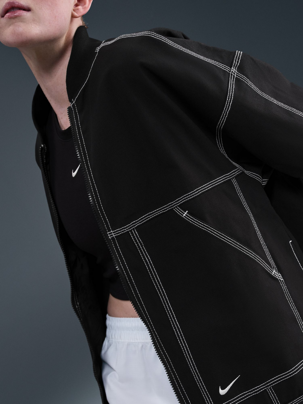 Nike NSW Oversized Graphic Cargo Jacket | Black/Summit White