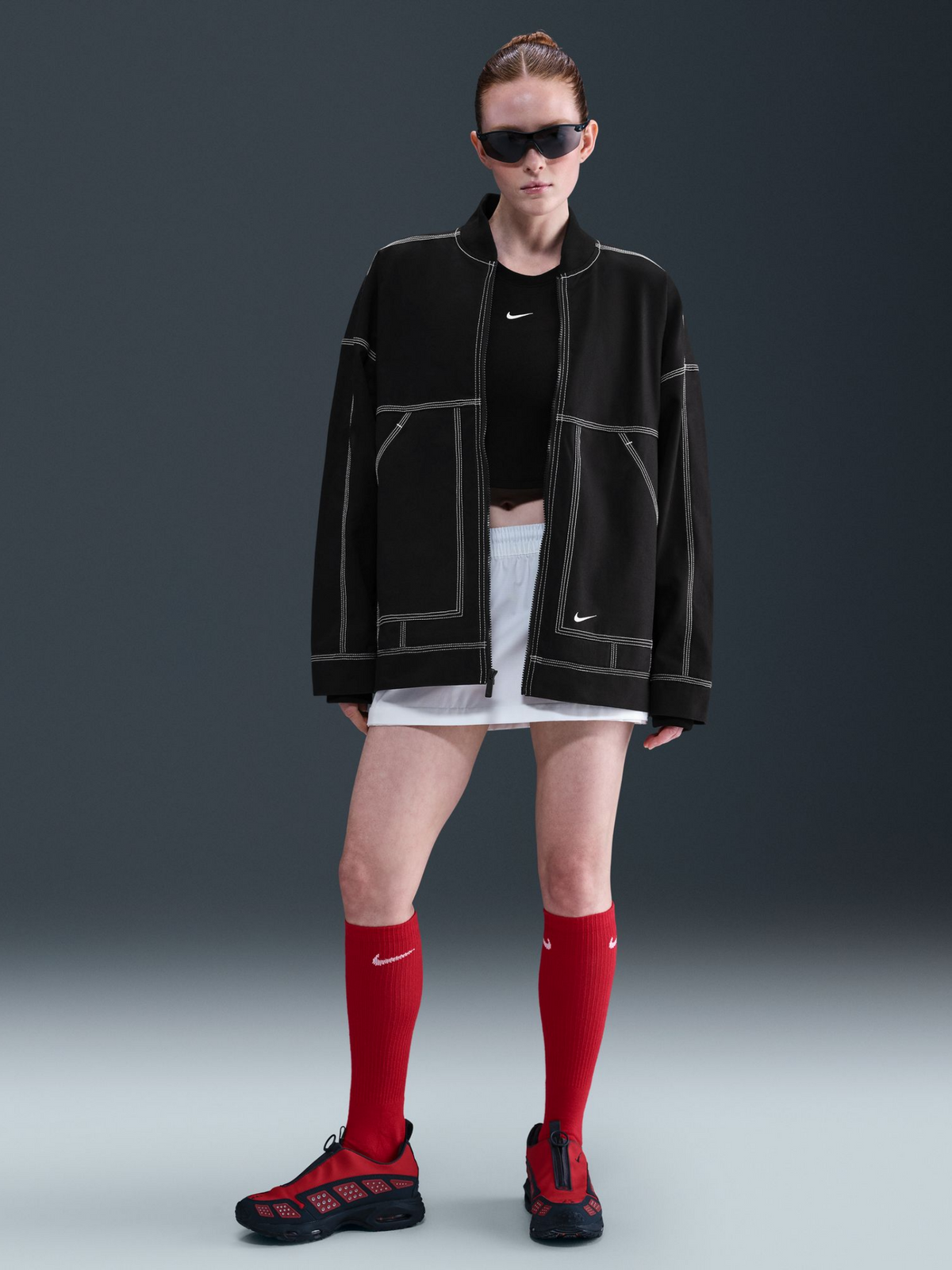 Nike NSW Oversized Graphic Cargo Jacket | Black/Summit White