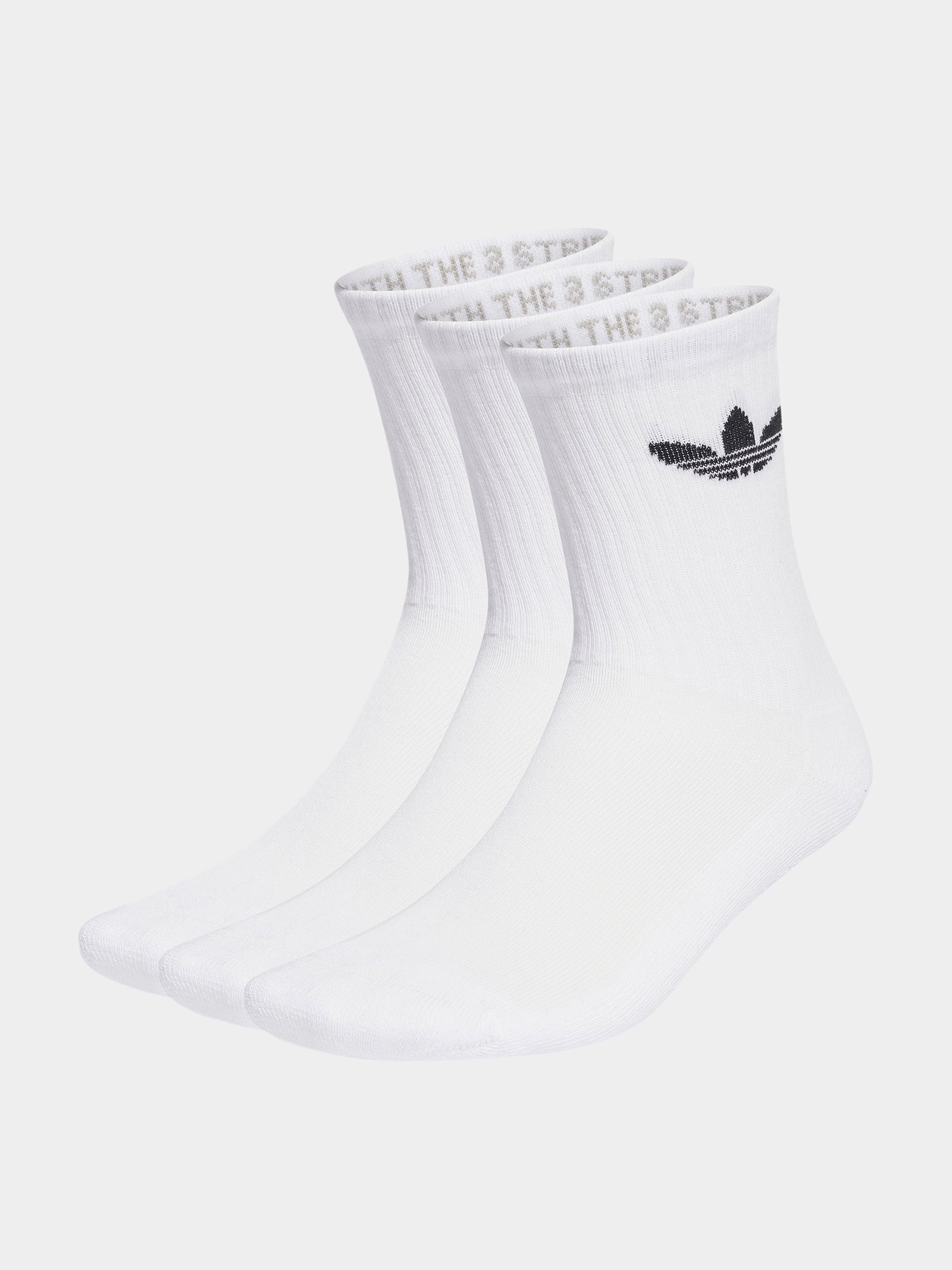 3 Pairs of Trefoil Cushion Crew Socks in White & Black - Glue Store