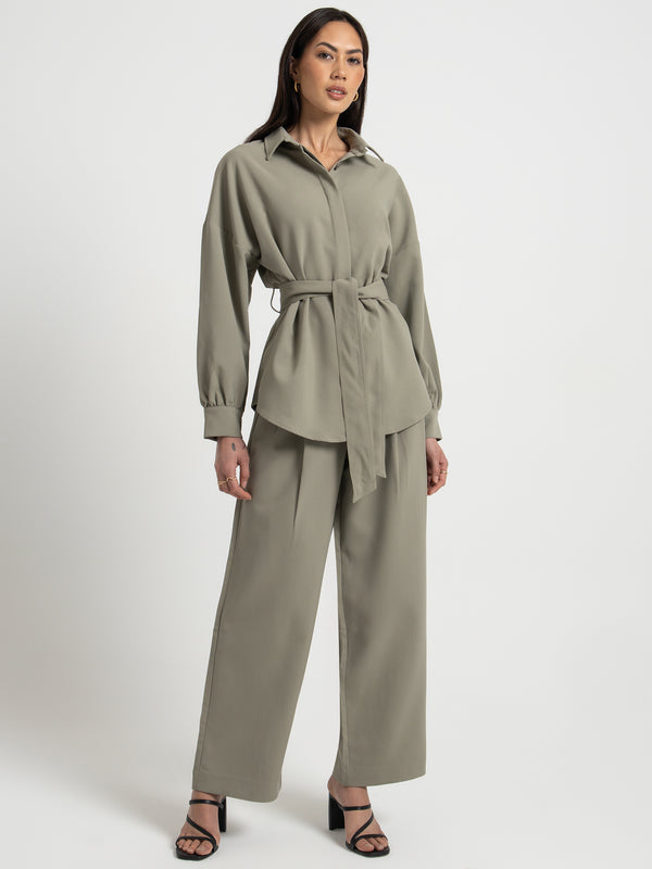 Manon Tie Front Shirt in Fog Green - Glue Store