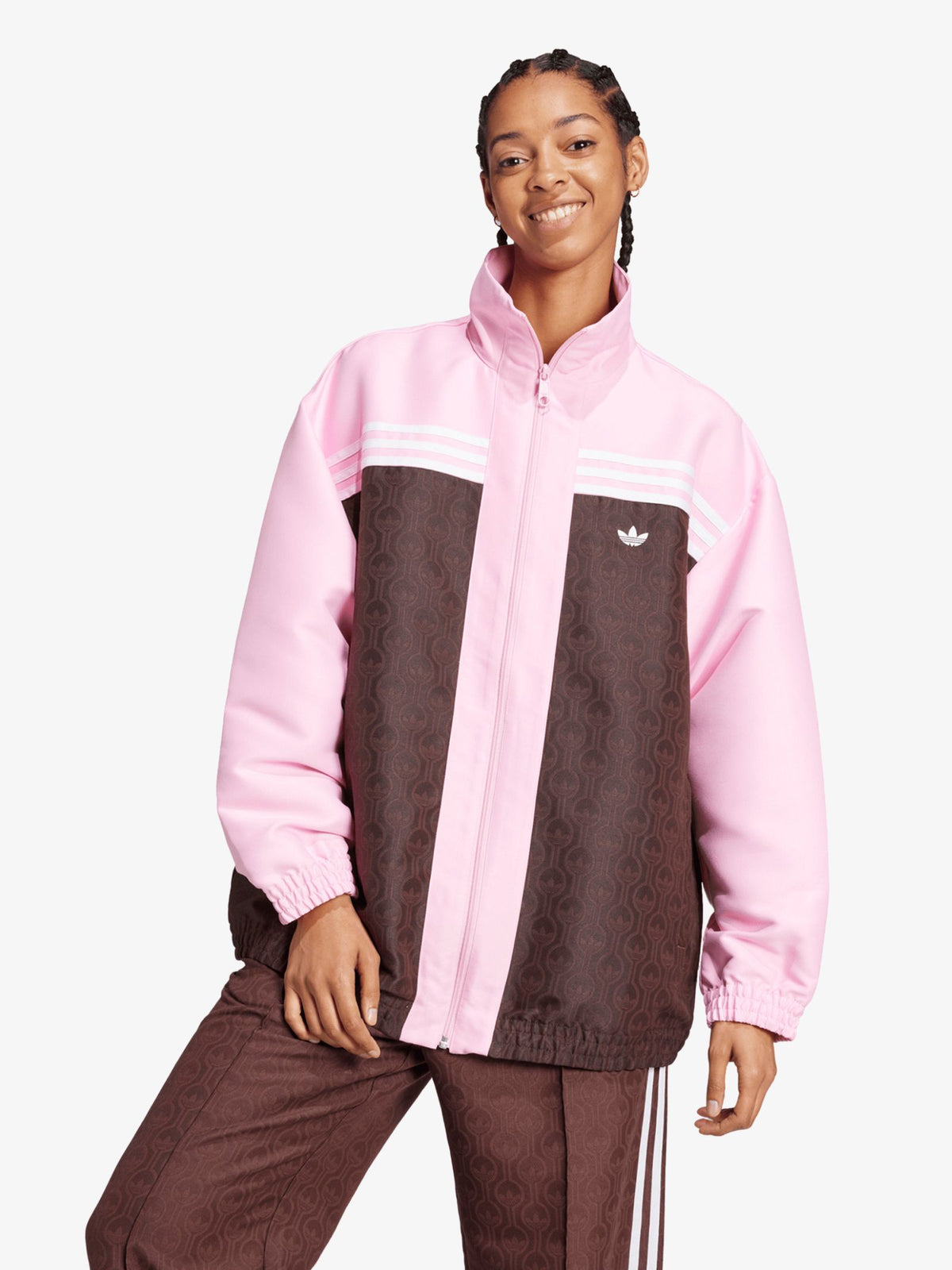 Adidas Oversized Track Jacket | True Pink/Shadow Brown