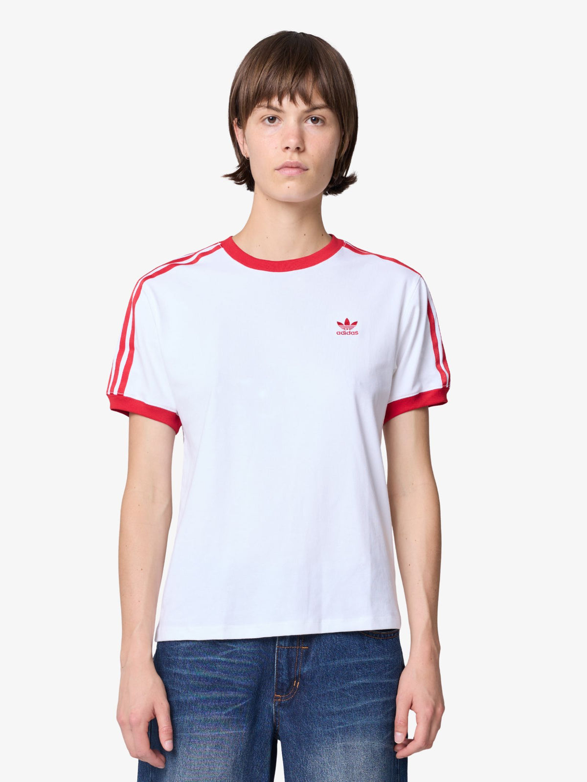 Adidas 3-Stripes Tee | White/Better Scarlet