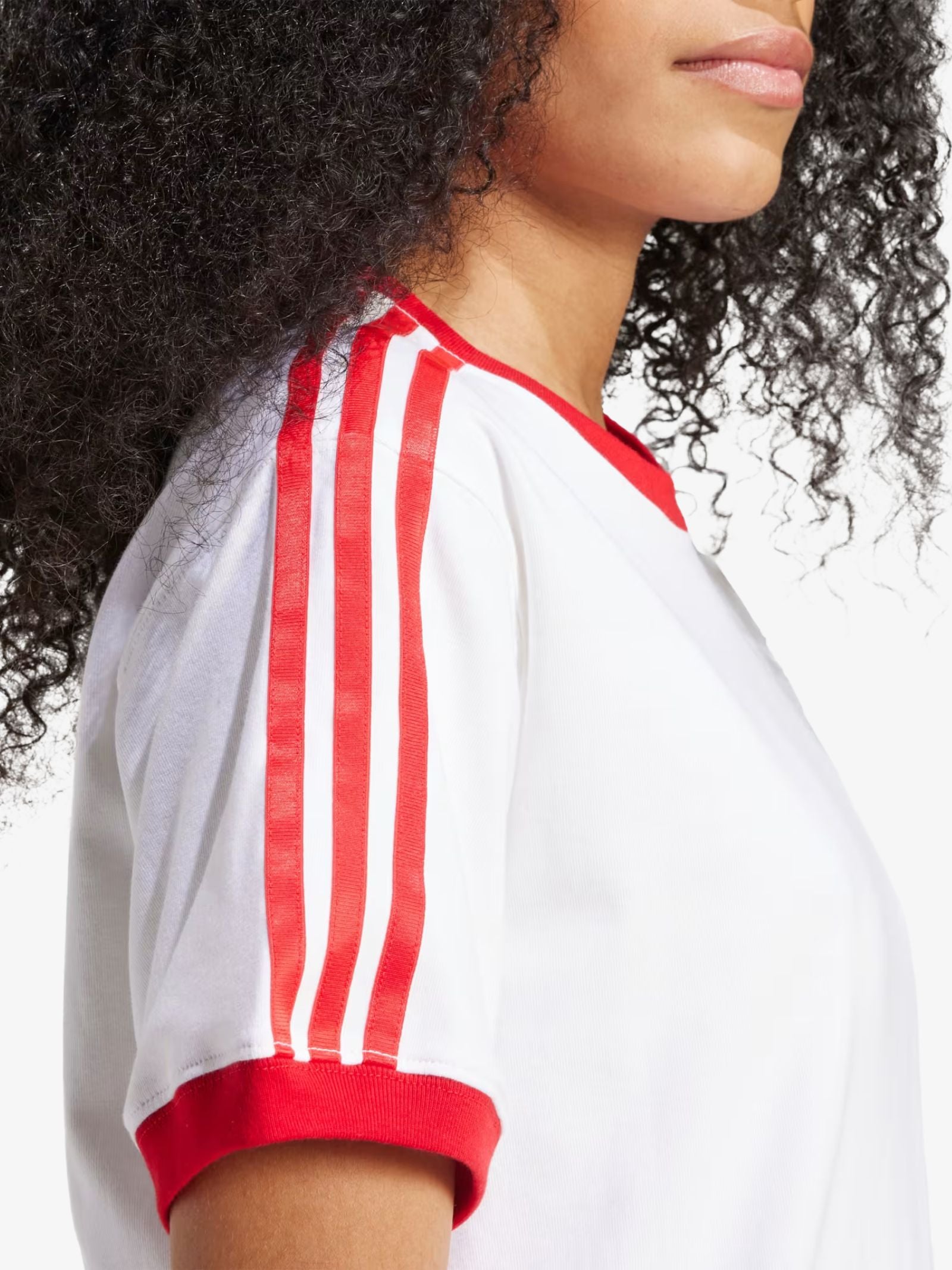 Adidas 3 Stripes Tee White/Better Scarlet | Glue Store Adidas 3 Stripes Tee White/Better Scarlet | Glue Store