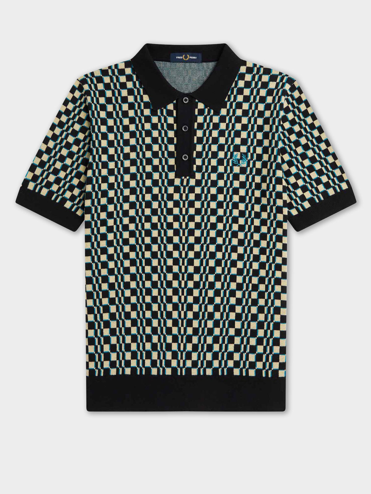 Glitch Chequerboard Knitted Polo Shirt