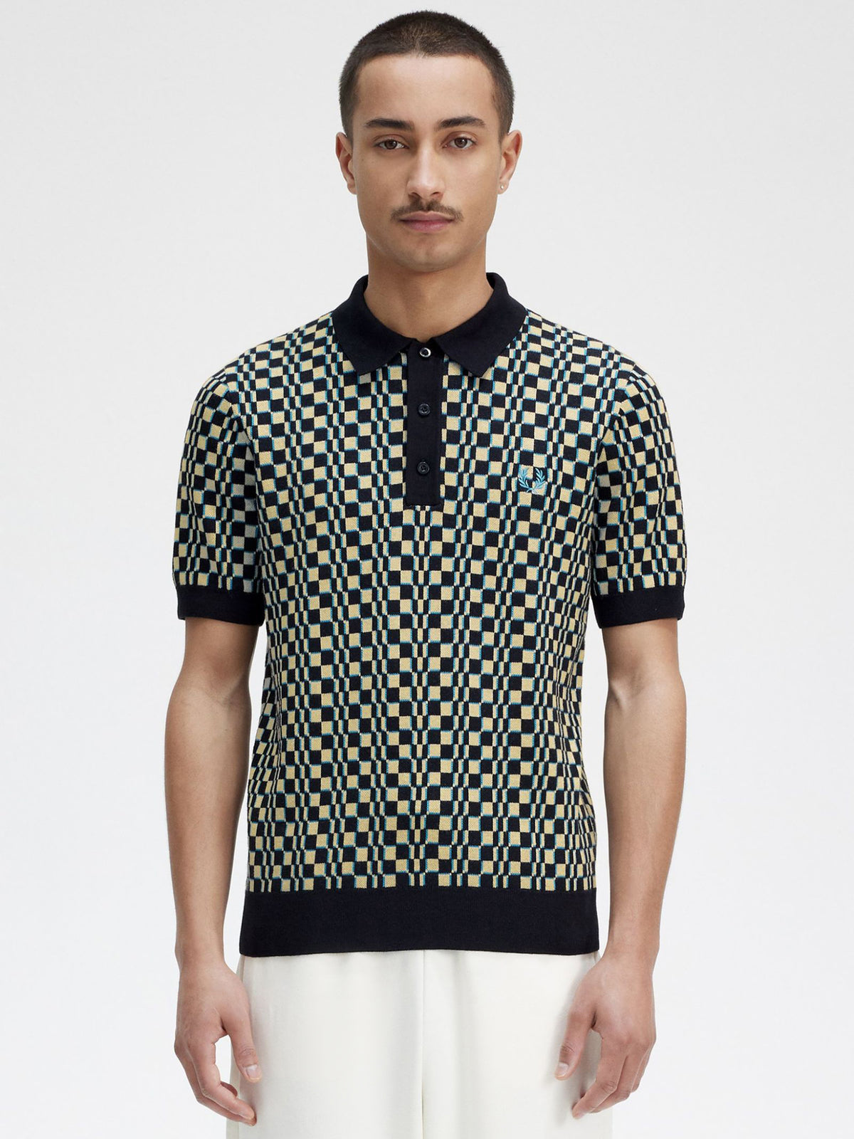 Glitch Chequerboard Knitted Polo Shirt