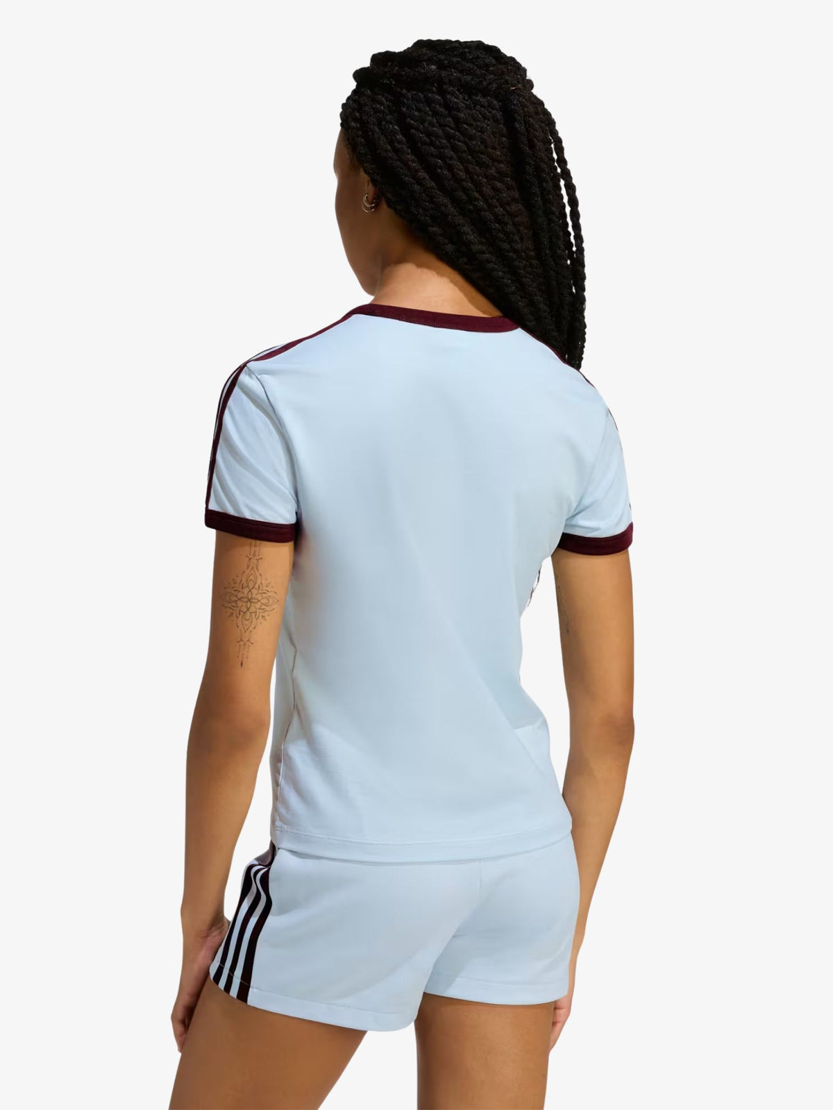 Adidas 3 Stripes Slim Tee | Crystal Sky/Maroon