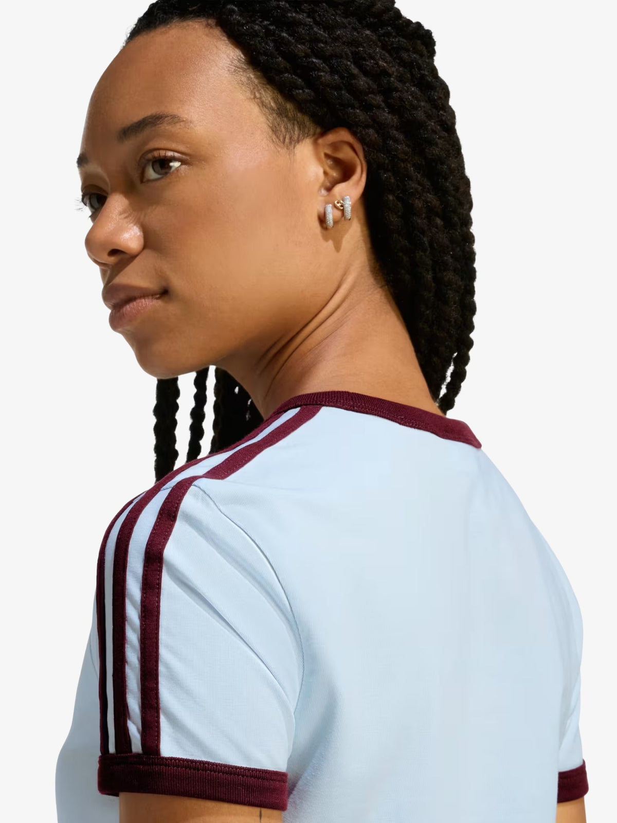 Adidas 3 Stripes Slim Tee | Crystal Sky/Maroon
