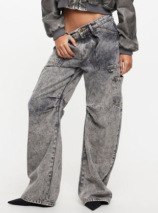 Miami Vice Low-Rise Baggy Jeans in Grey Stonewash